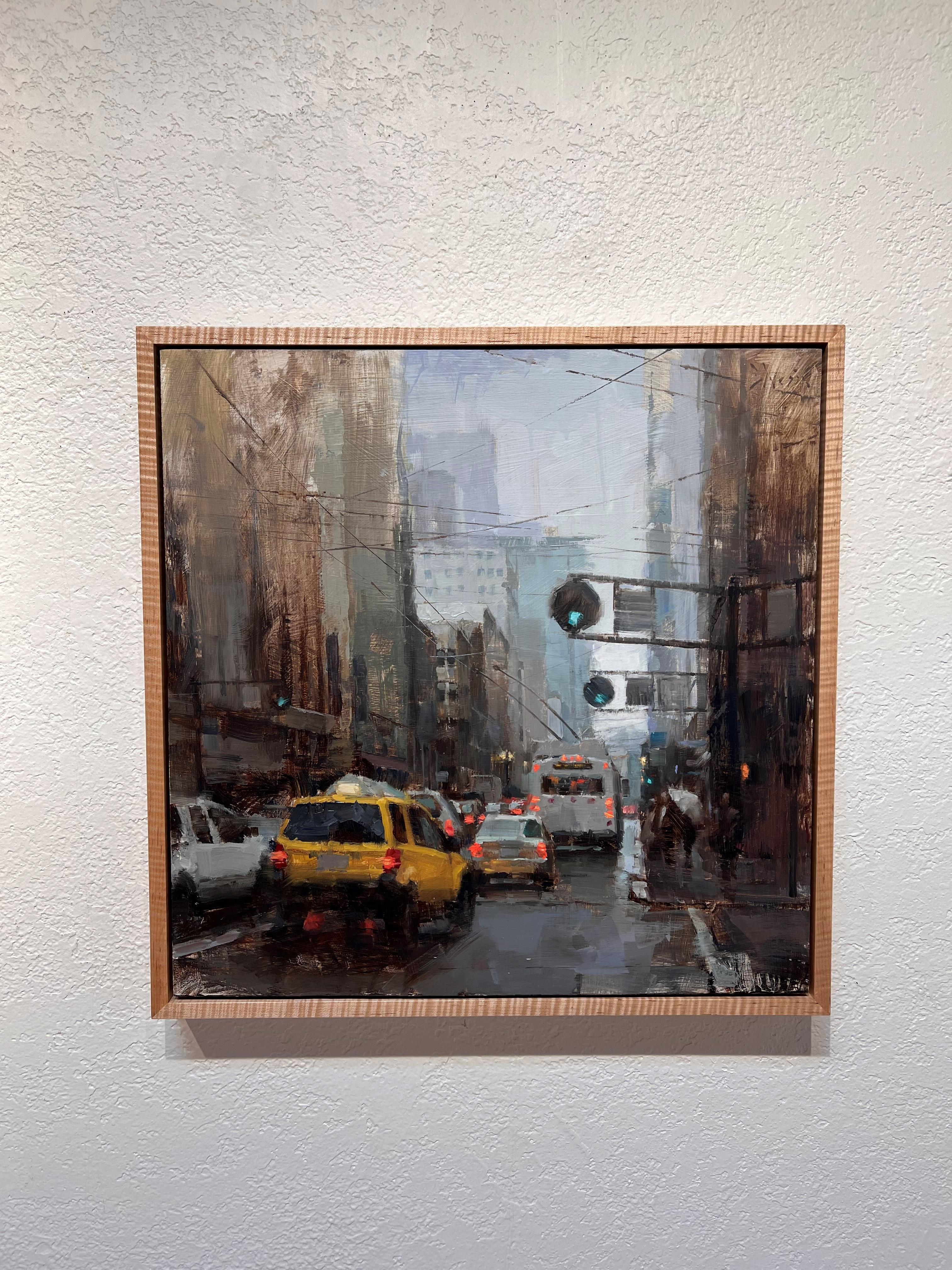 Kearny Street Traffic - Black Figurative Painting by Jacob Dhein