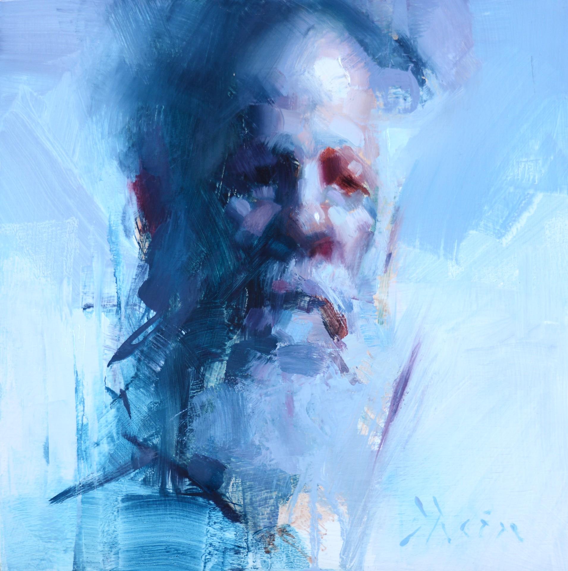 Jacob Dhein Figurative Painting - Portrait Sketch in Truquoise