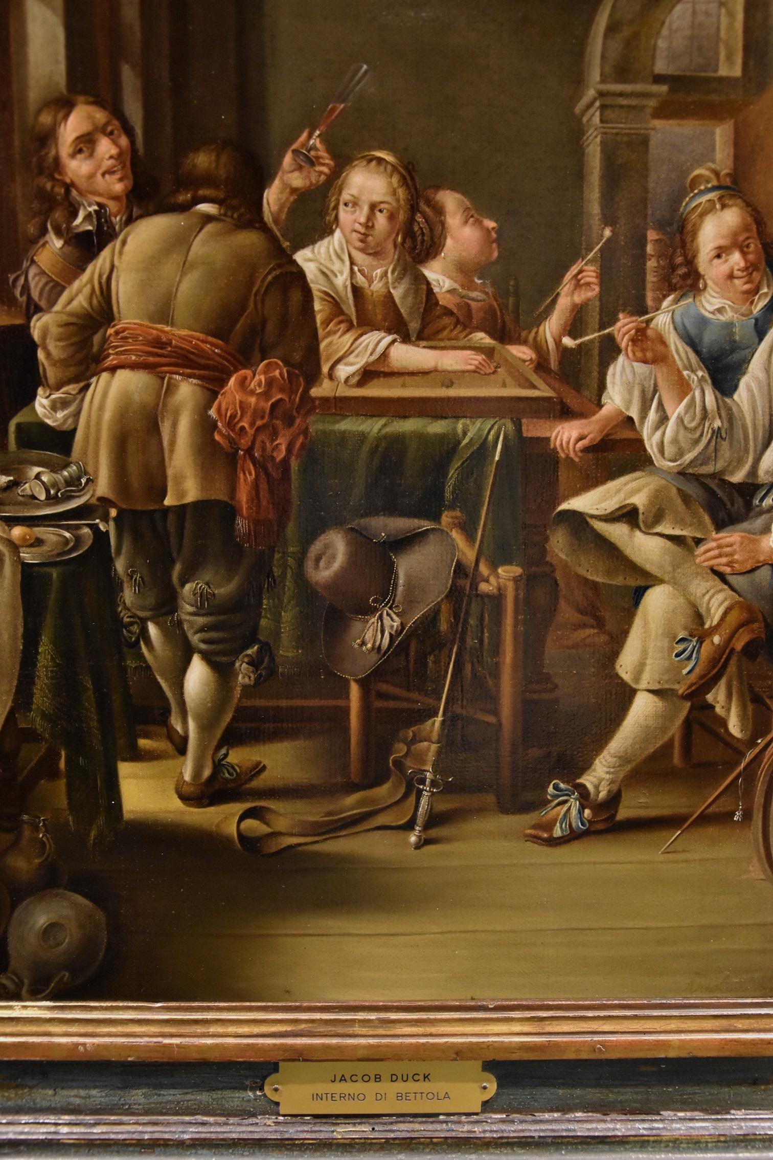 Merry Company Party Duck 17th Century Paint Oil on canvas Flemish school For Sale 7