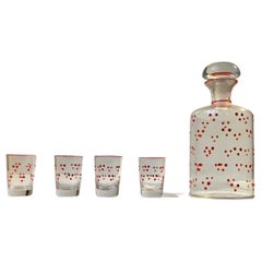 Jacob E. Bang Decanter Set with Red Dots, Holmegaard 1930s, Set of 4