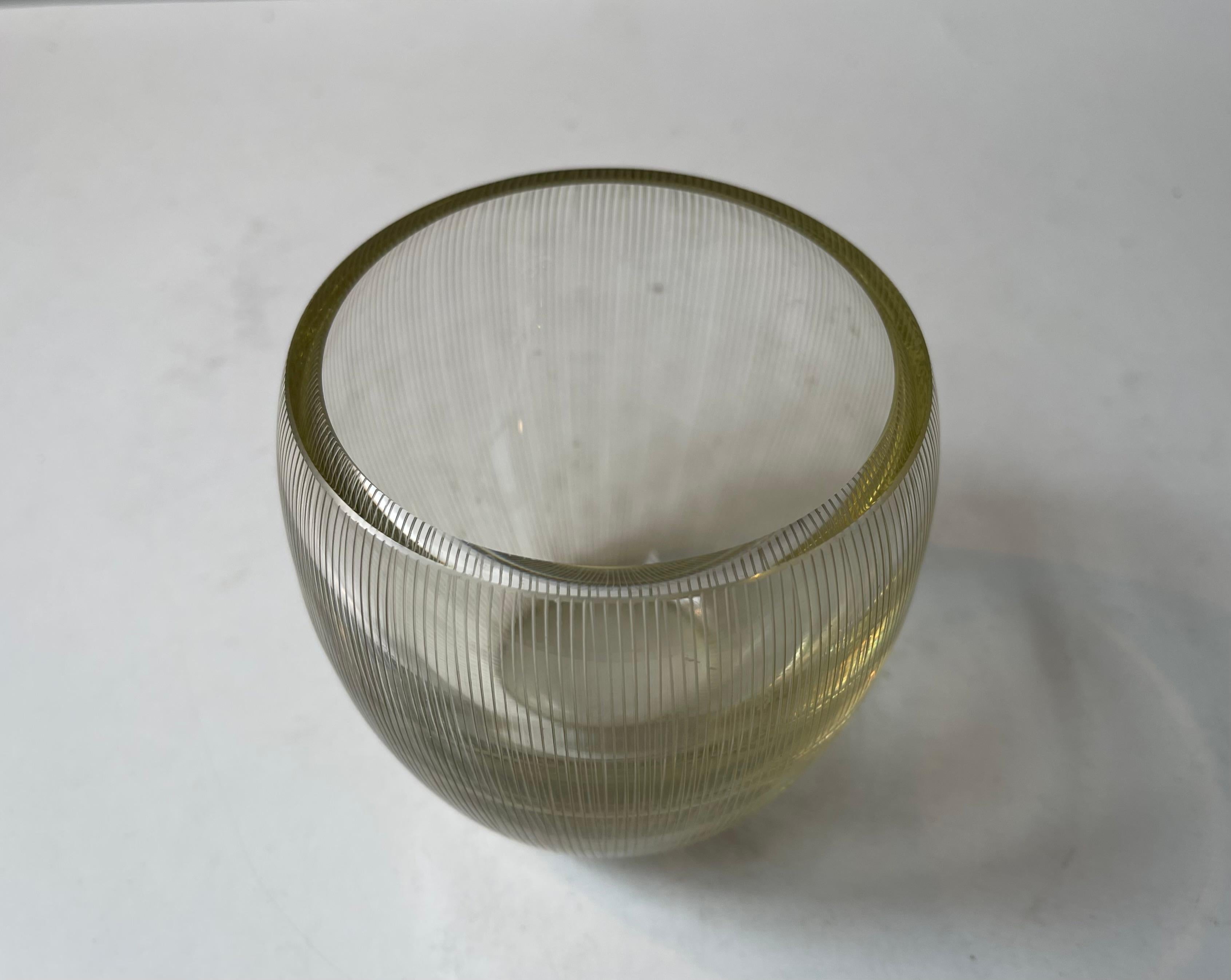 Vetro soffiato Jacob E. Bang Engraved Art Deco Glass Vase, Holmegaard 1930s in vendita