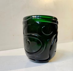 Jacob E. Bang Jarrón verde de vidrio artístico a la manera de Maurice Marinot