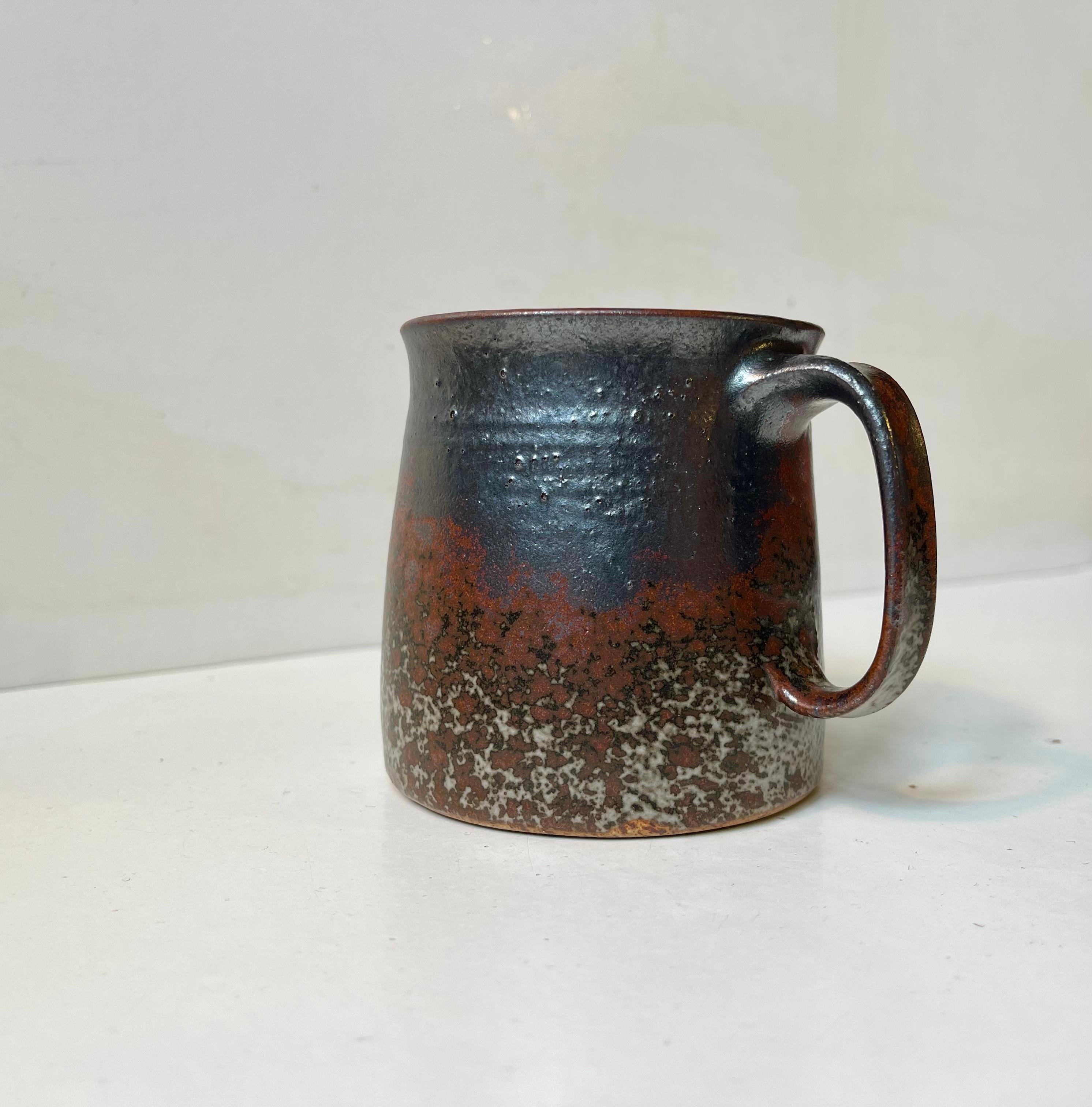 Danish Jacob E. Bang Small Stoneware Jug in Earthy Glazes, 1960s For Sale