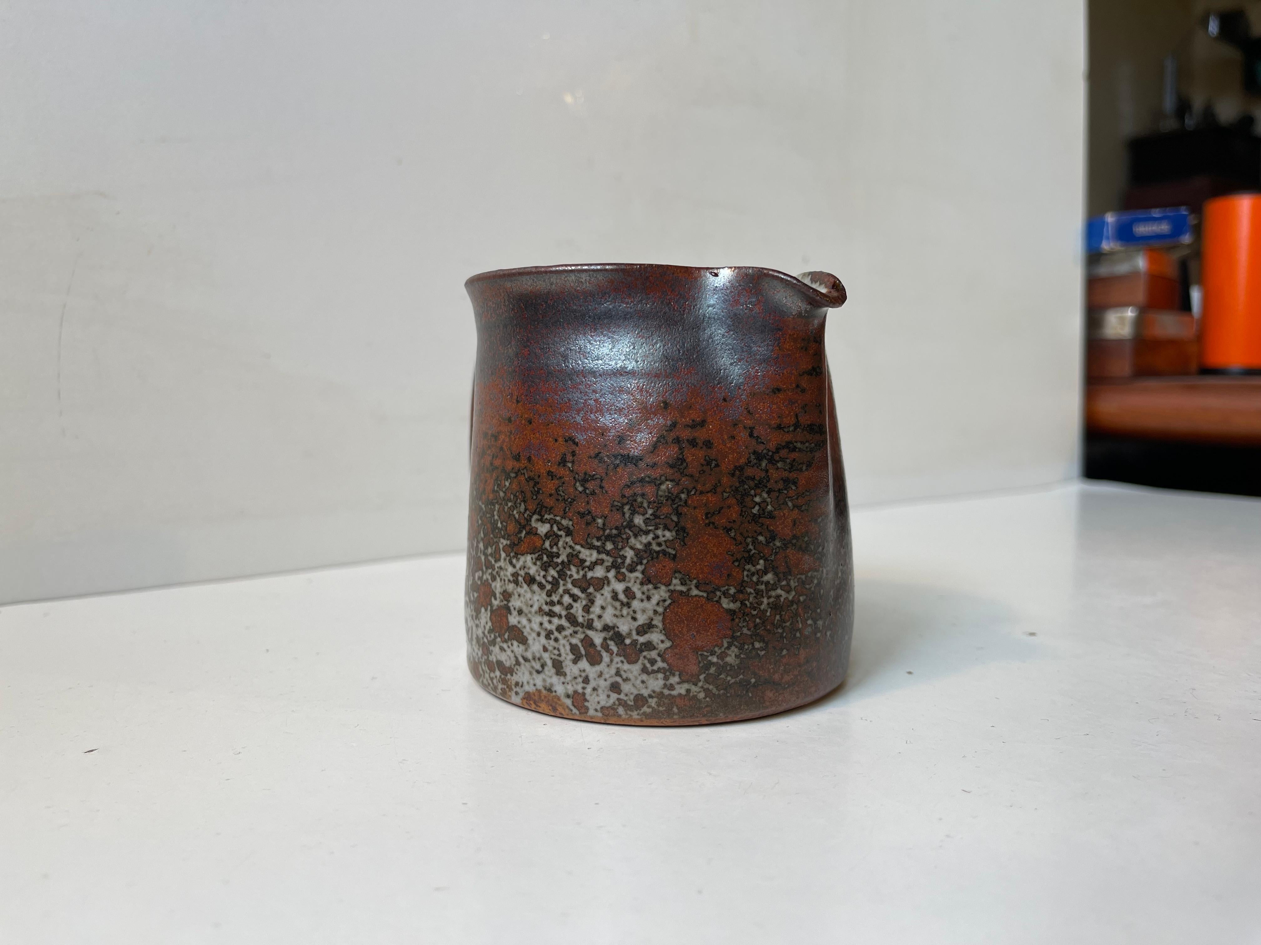 Glazed Jacob E. Bang Small Stoneware Jug in Earthy Glazes, 1960s For Sale