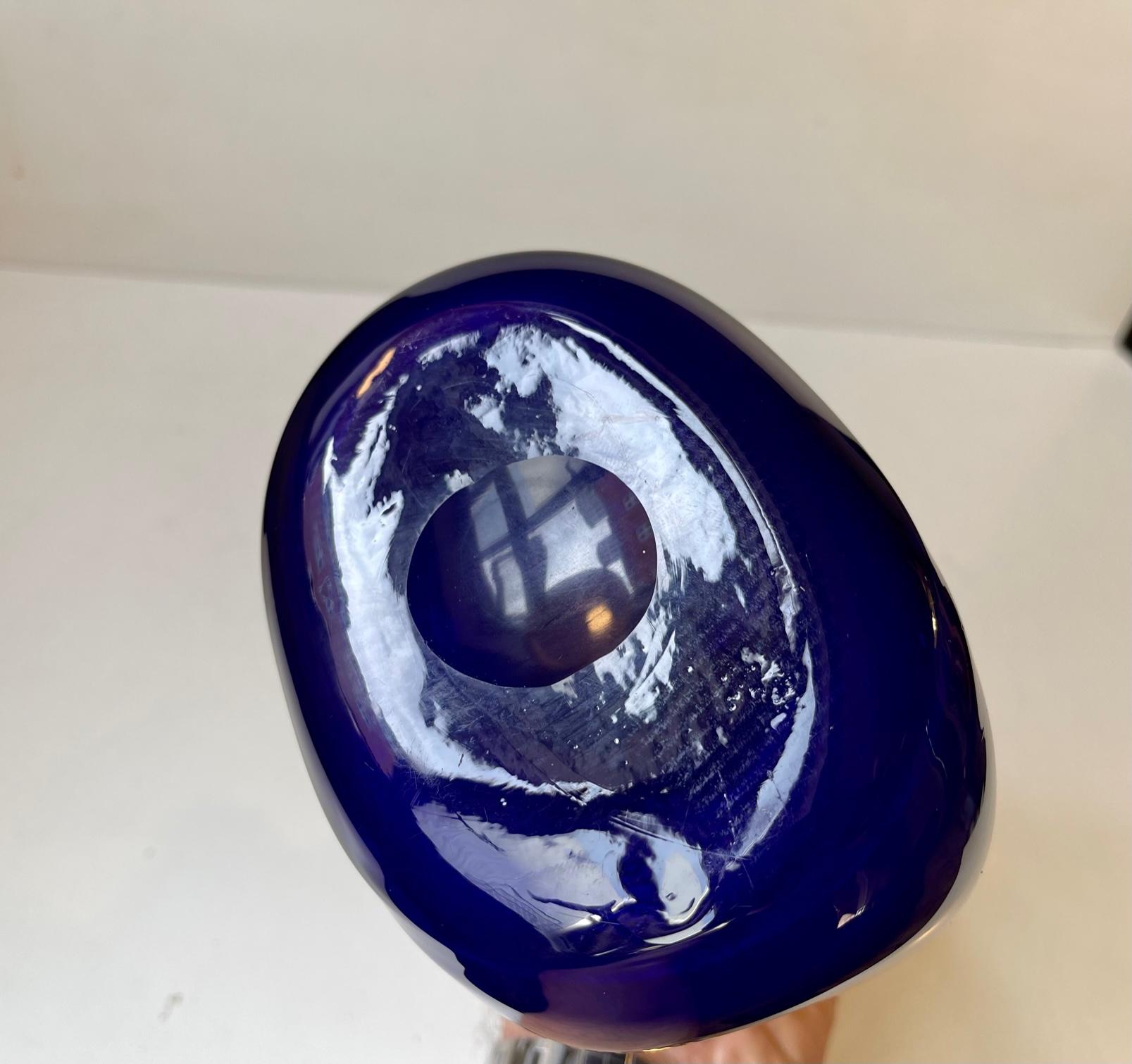 Danish Jacob E. Bang Squeezed Blue Glass Decanter for Holmegaard, 1960s