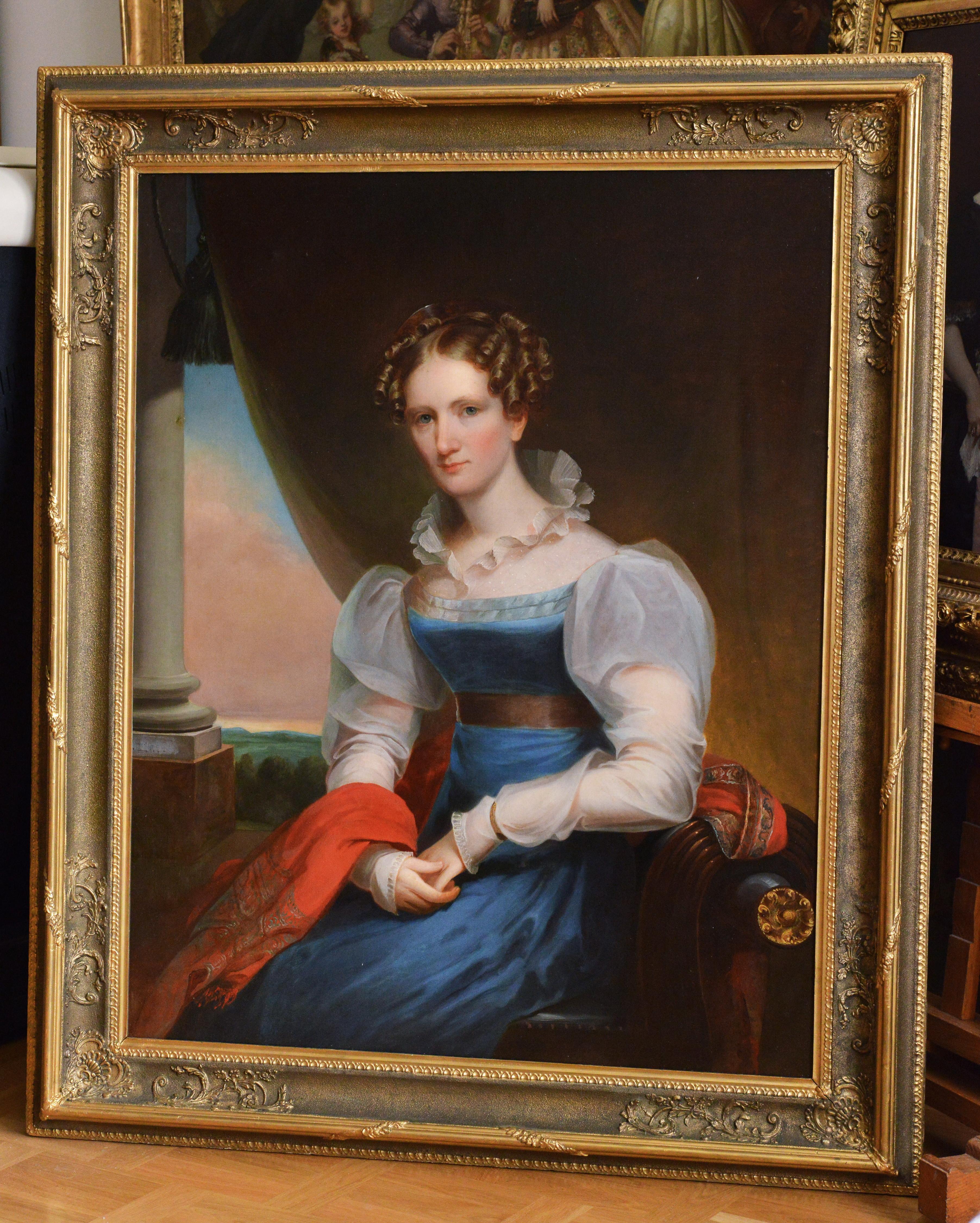 American artist Portrait German lady 19th century Oil painting by J. Eichholtz - Painting by Jacob Eichholtz