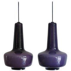 Jacob Eiler Bang Pendant Scandinavian Violet Glass Lamps Model Kreta, 1960s