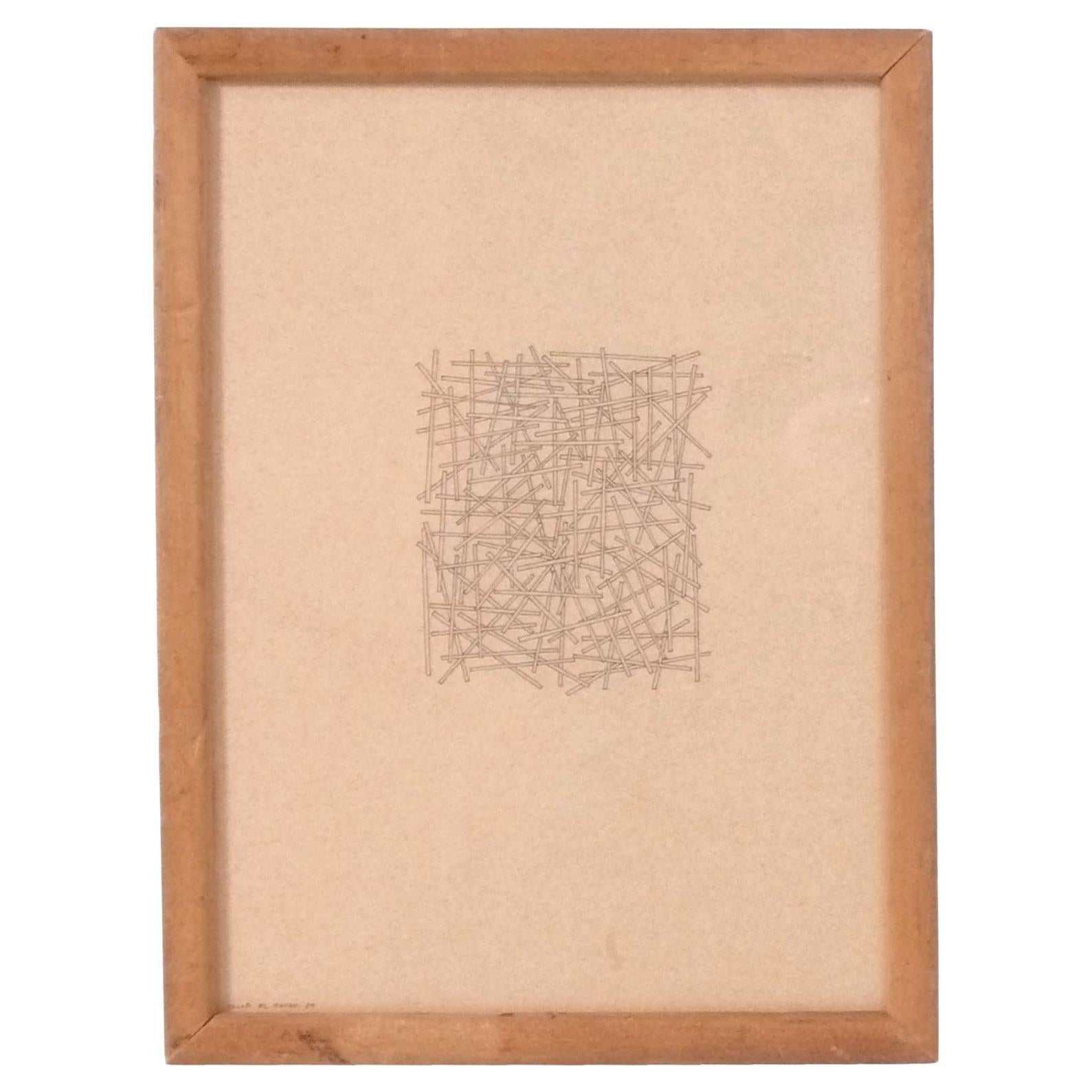 Jacob El Hanani Original Abstract Drawing 10" x 8" Mid Century Modern Art
