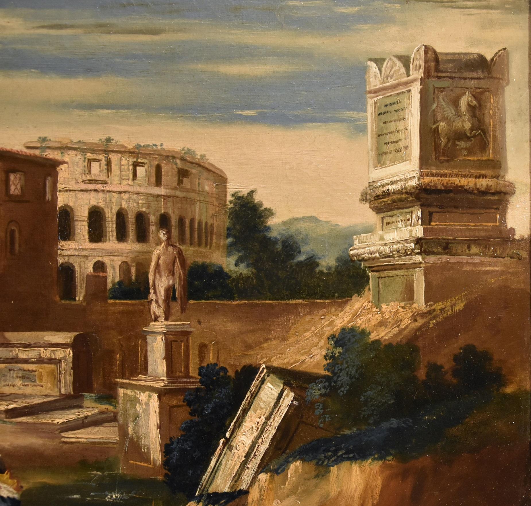 Capriccio architettonico Paesaggio Roma Fabry 18° secolo Tavola Olio su tela in vendita 8