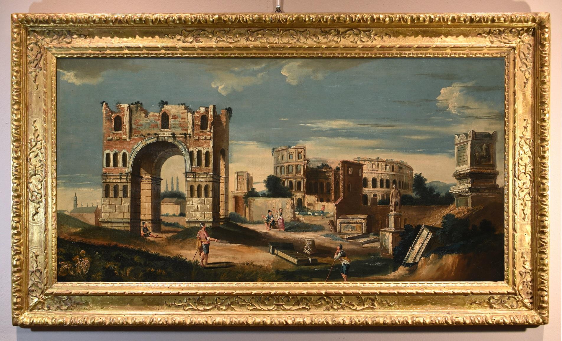 Capriccio architettonico Paesaggio Roma Fabry 18° secolo Tavola Olio su tela - Painting Antichi maestri di Jacob Fabris (venice, 1689 - 1761)