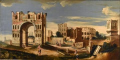 Architektonische Capriccio-Landschaft Roma Fabris, Tisch, Öl auf Leinwand, 18. Jahrhundert