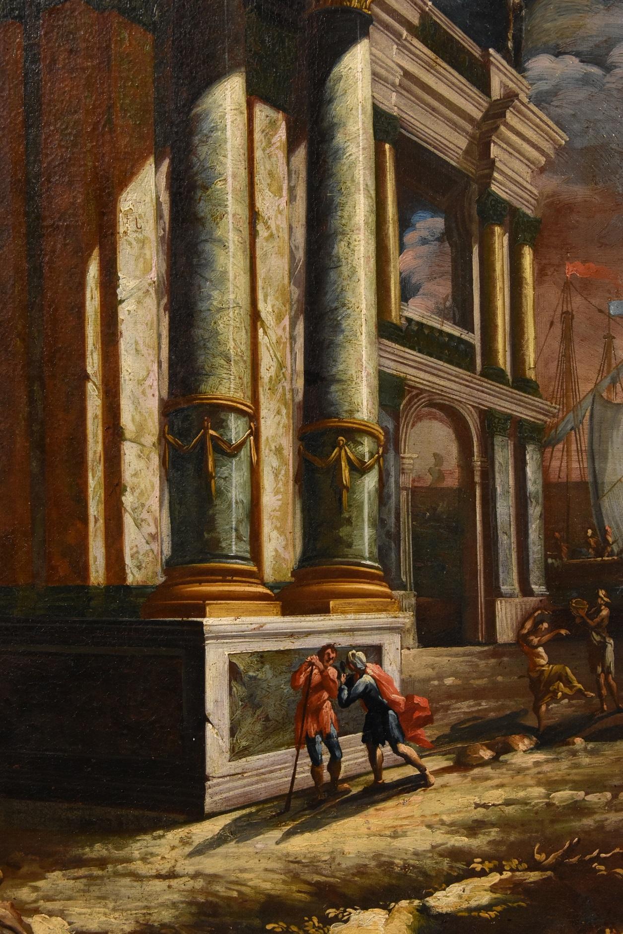 Küstenlandschaft Capriccio Saeys Paint Öl auf Leinwand 17/18. Jahrhundert Flämisch  im Angebot 7
