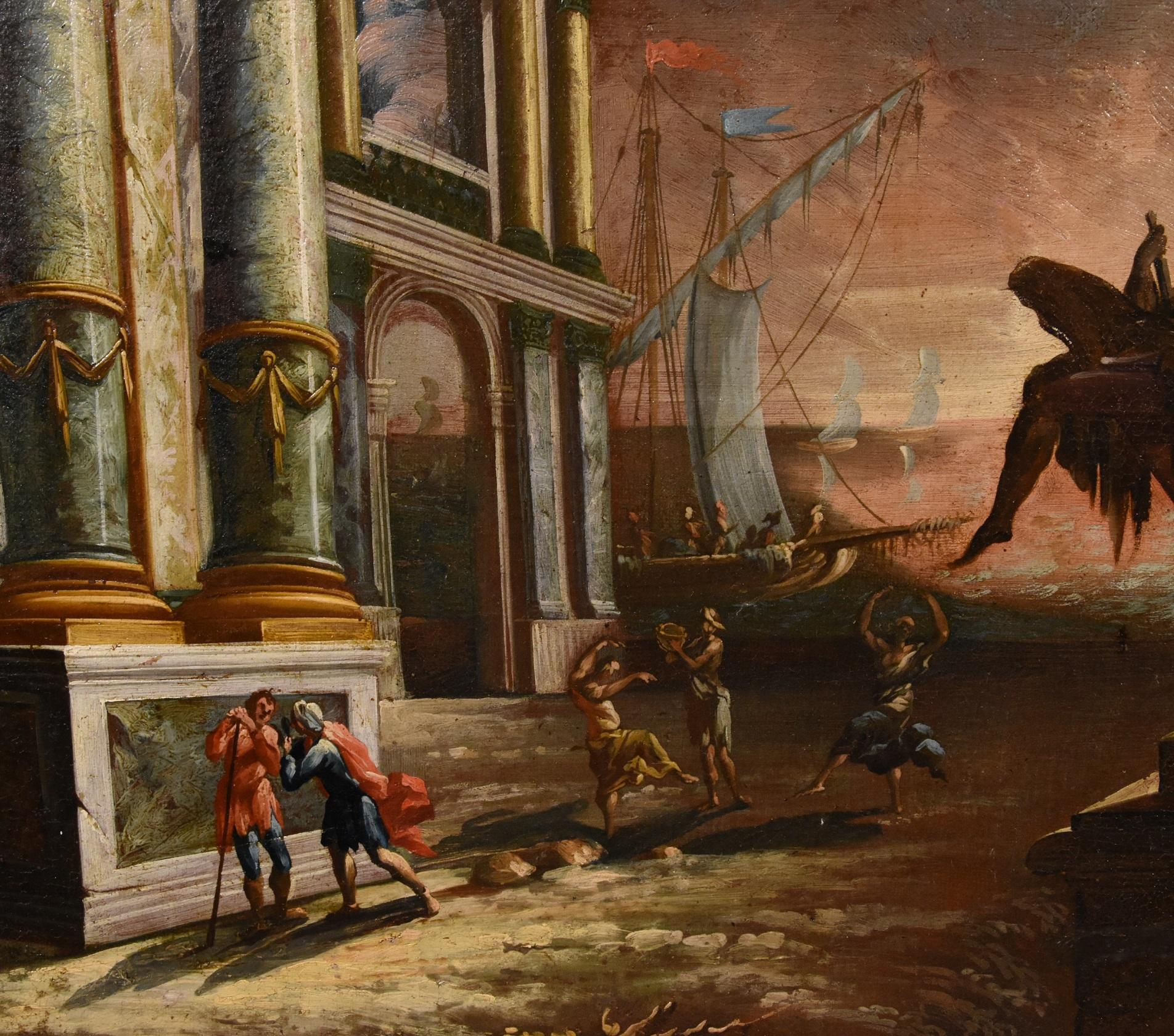 Coastal Landscape Capriccio Saeys Paint Oil on canvas 17/18th century Flemish  For Sale 14