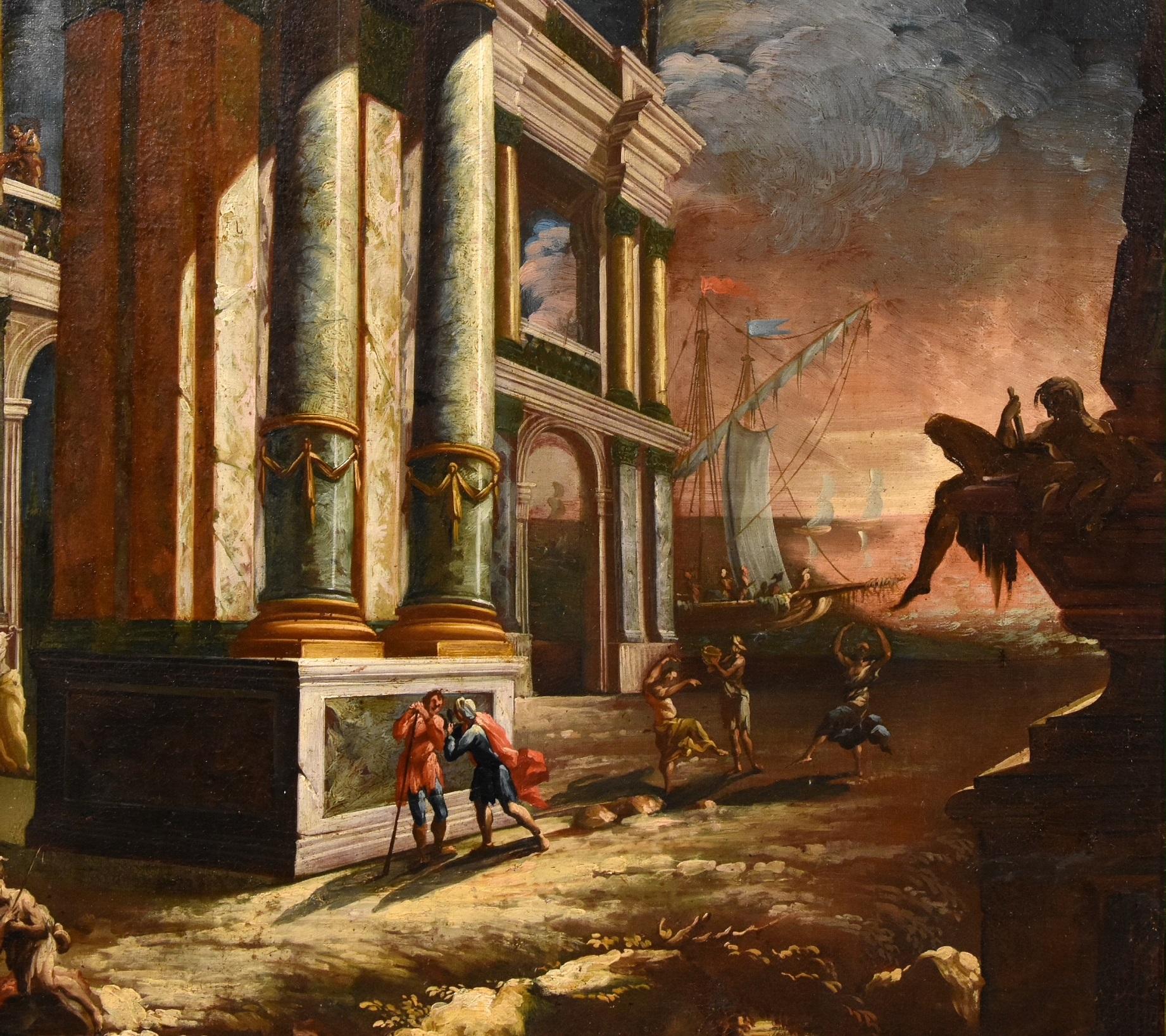 Coastal Landscape Capriccio Saeys Paint Oil on canvas 17/18th century Flemish  For Sale 2