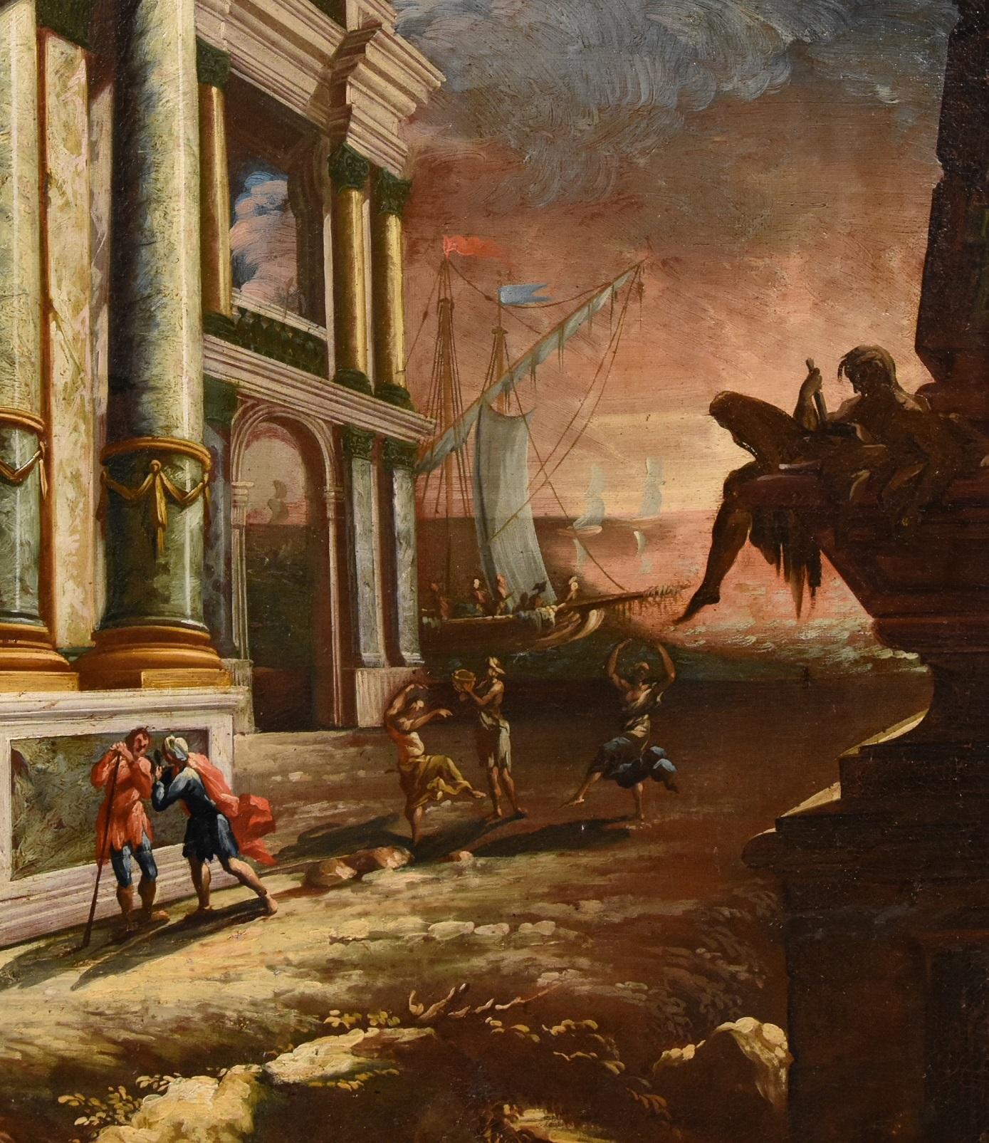 Coastal Landscape Capriccio Saeys Paint Oil on canvas 17/18th century Flemish  For Sale 3