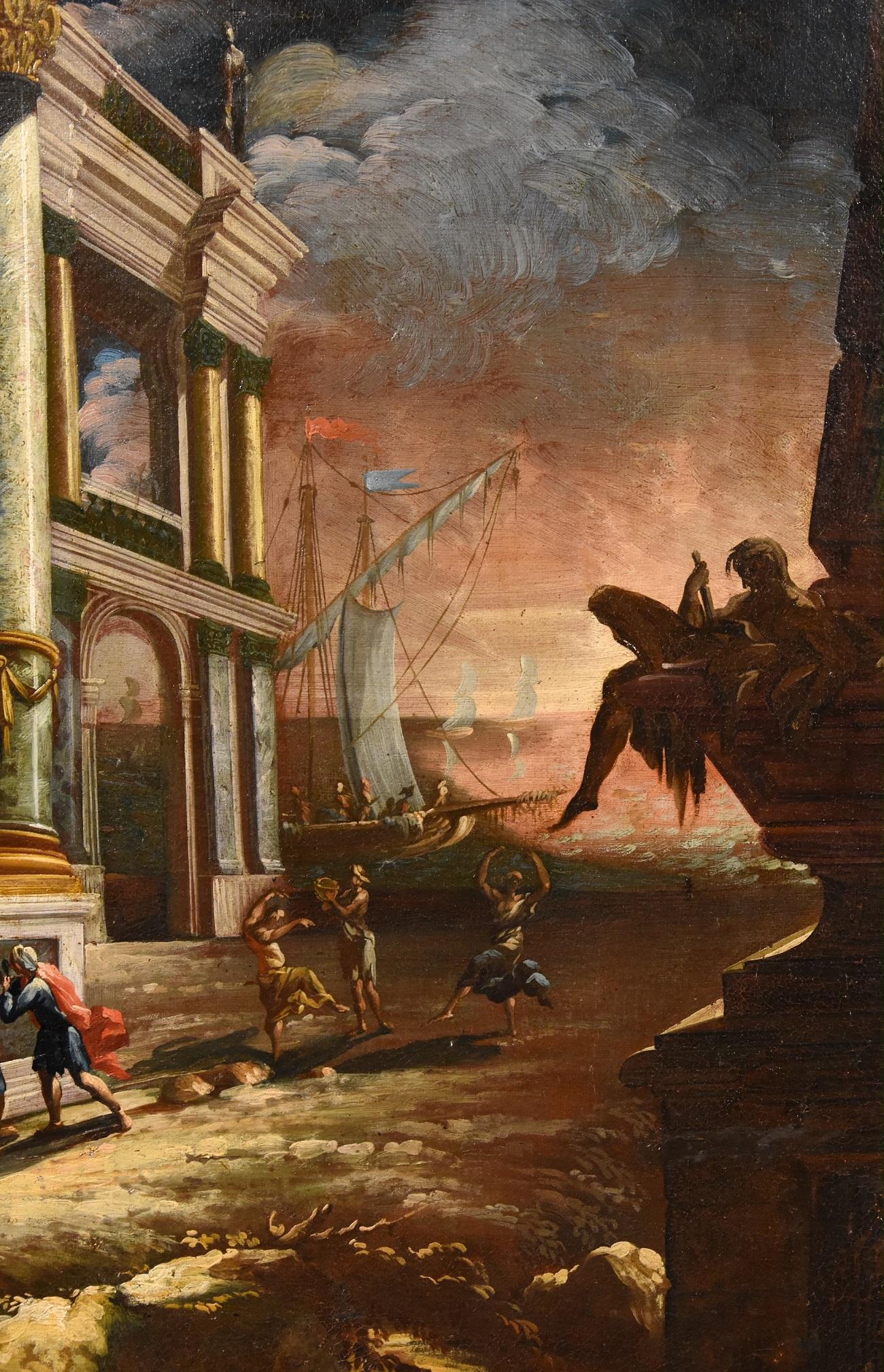 Küstenlandschaft Capriccio Saeys Paint Öl auf Leinwand 17/18. Jahrhundert Flämisch  im Angebot 6