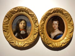 17th century Pair of Old Master miniatures of a couple Military Noble man love