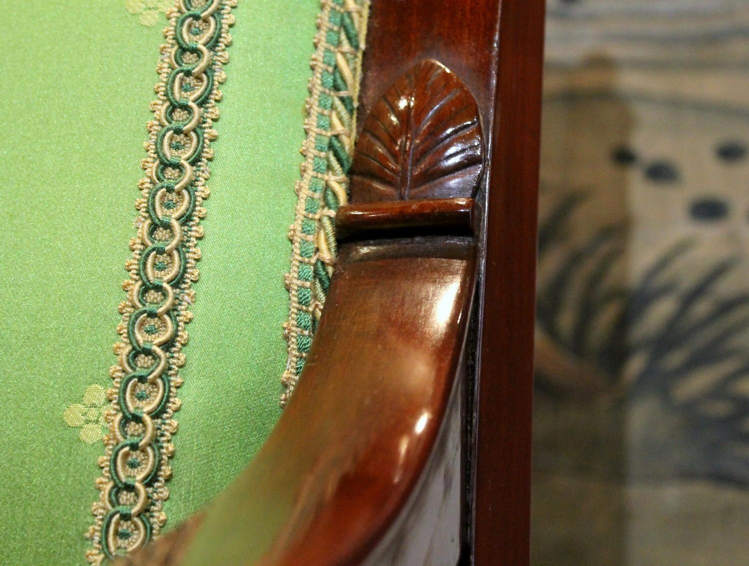 Jacob French 18th Century Mahogany and Green Silk Upholster High Back Armchairs For Sale 5