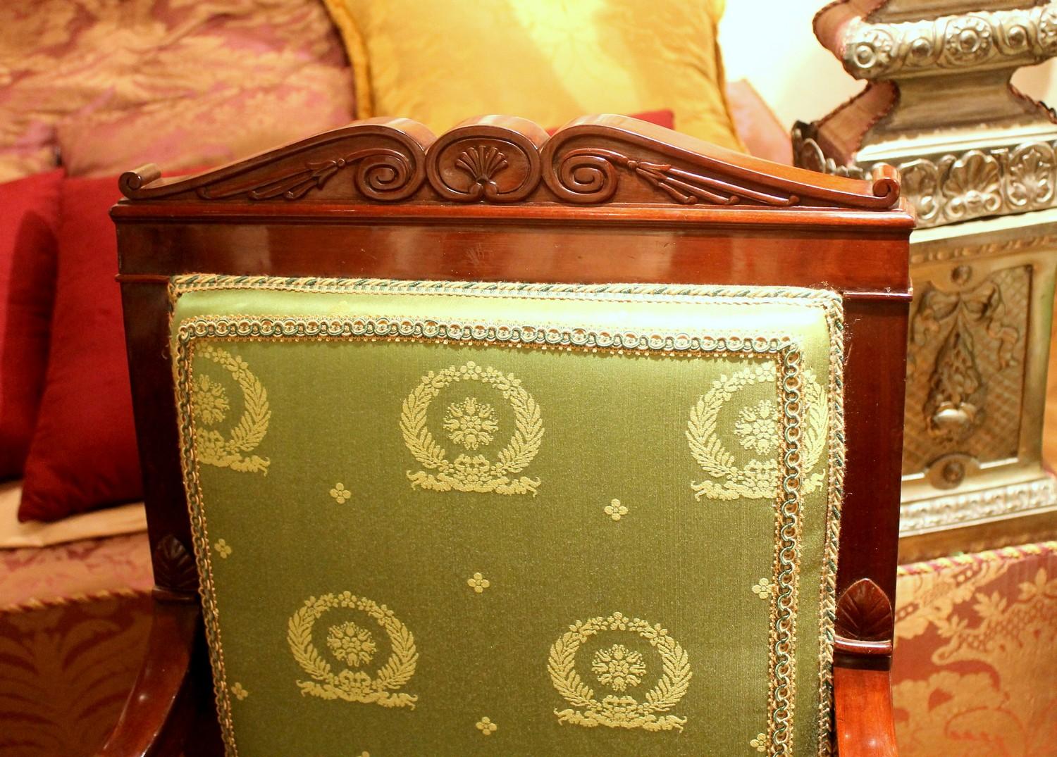 Jacob French 18th Century Mahogany and Green Silk Upholster High Back Armchairs For Sale 7