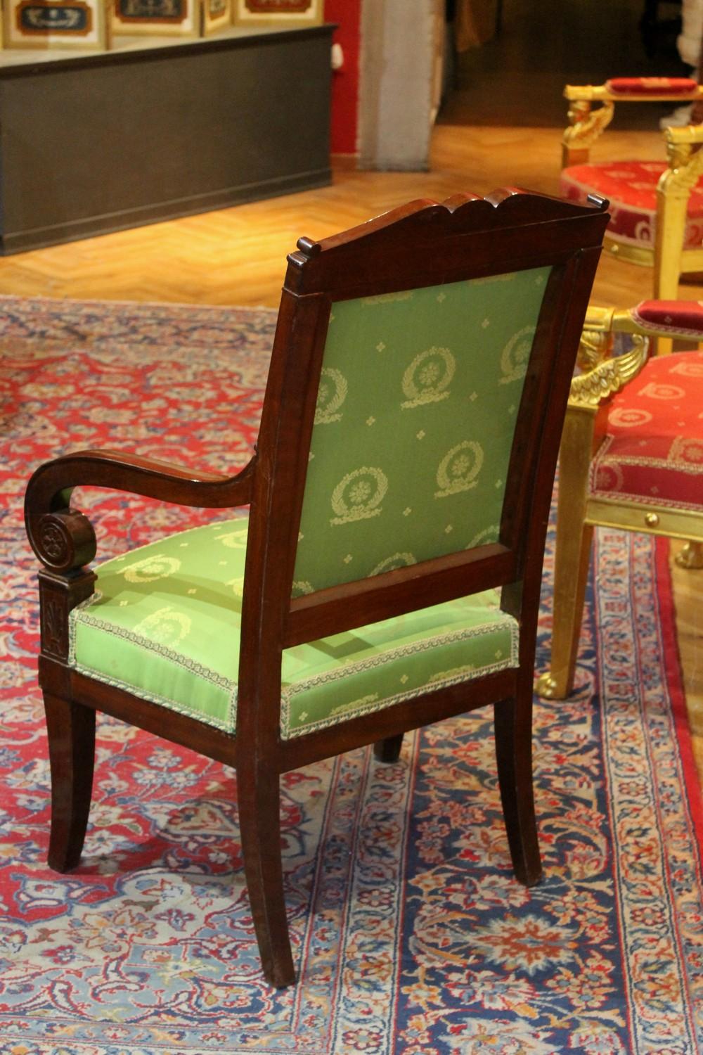 Jacob French 18th Century Mahogany and Green Silk Upholster High Back Armchairs In Good Condition For Sale In Firenze, IT