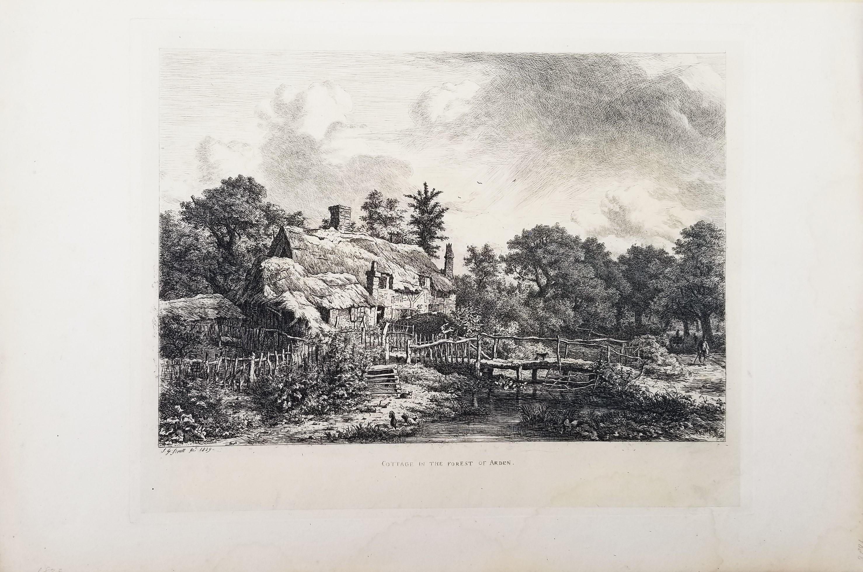 Cottage in the Forest of Arden /// British Victorian Landscape Cottage Etching - Print by Jacob George Strutt