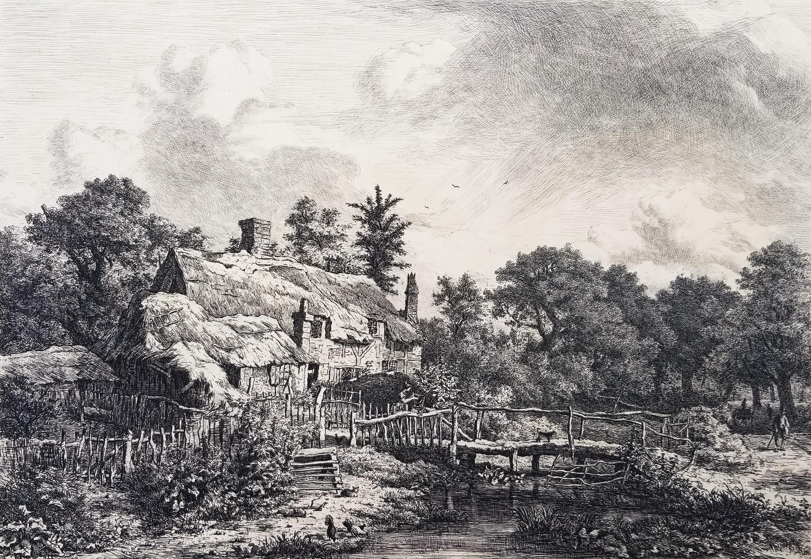 Jacob George Strutt Landscape Print - Cottage in the Forest of Arden /// British Victorian Landscape Cottage Etching