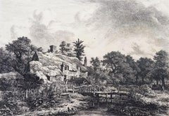 Cottage dans la forêt d'Arden /// Gravure à l'eau-forte sur paysage victorien britannique