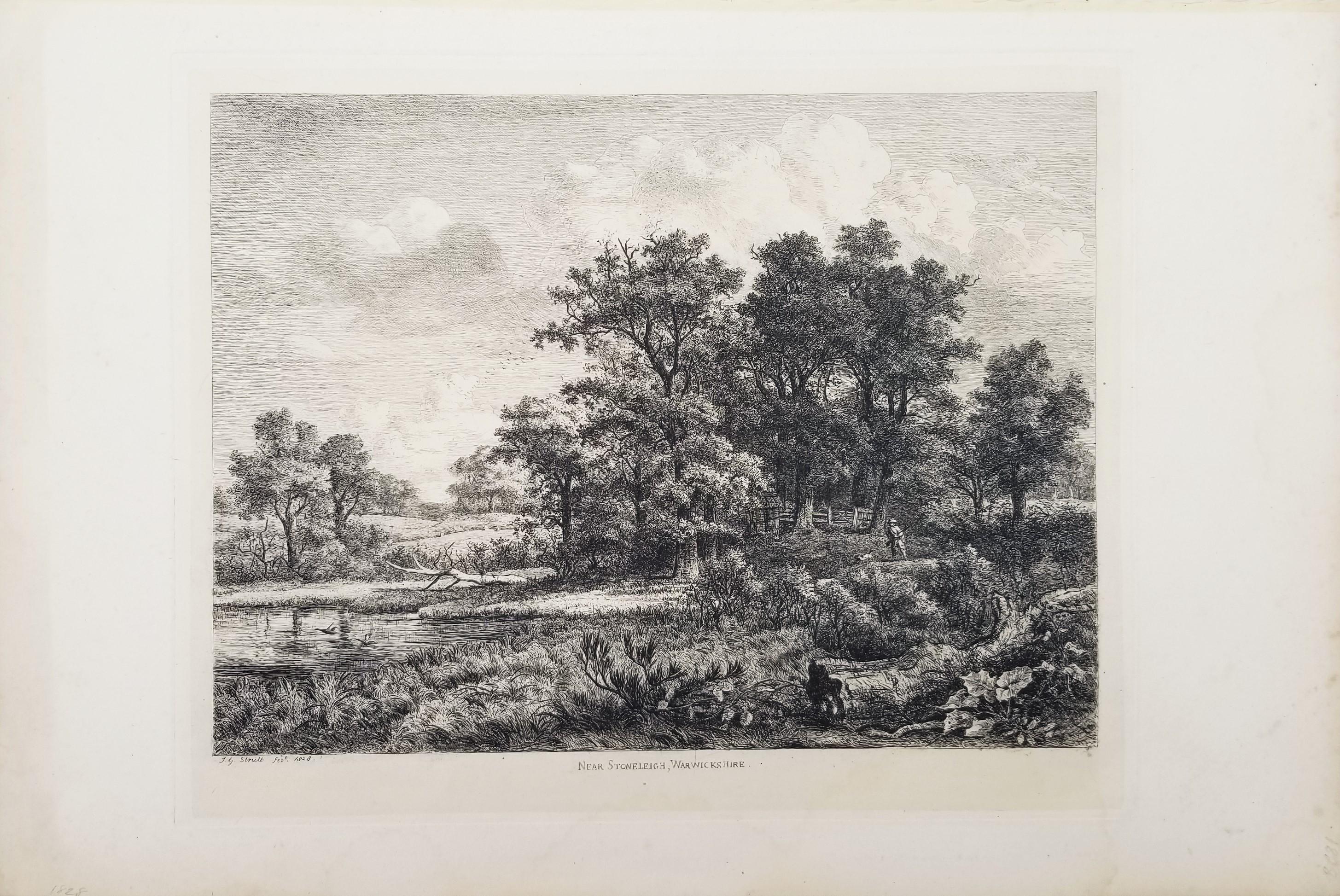 Near Stoneleigh, Warwickshire /// Britische viktorianische Landschaft, Radierung, Schwarze Kunst, Radierung – Print von Jacob George Strutt