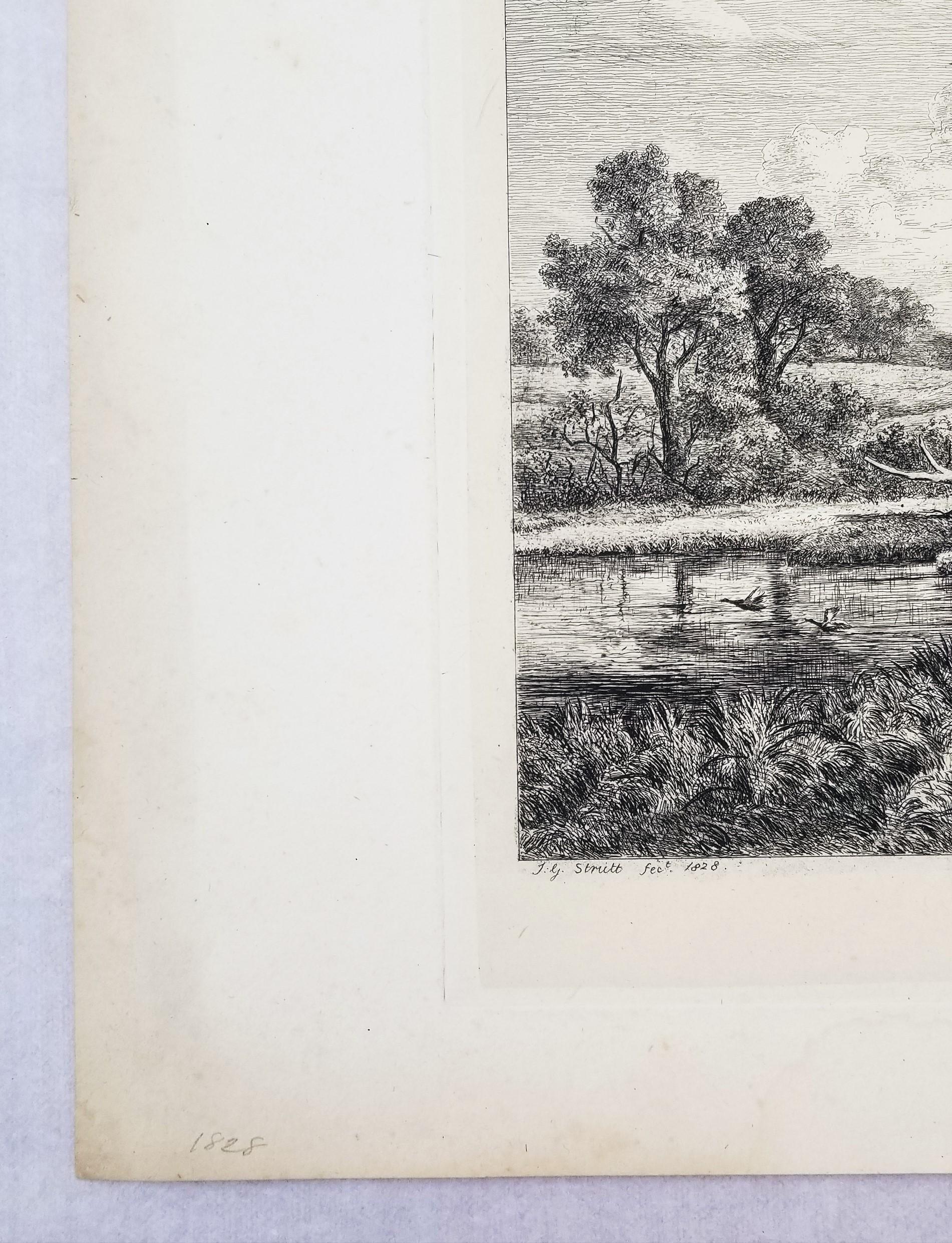 Near Stoneleigh, Warwickshire /// Britische viktorianische Landschaft, Radierung, Schwarze Kunst, Radierung (Grau), Landscape Print, von Jacob George Strutt