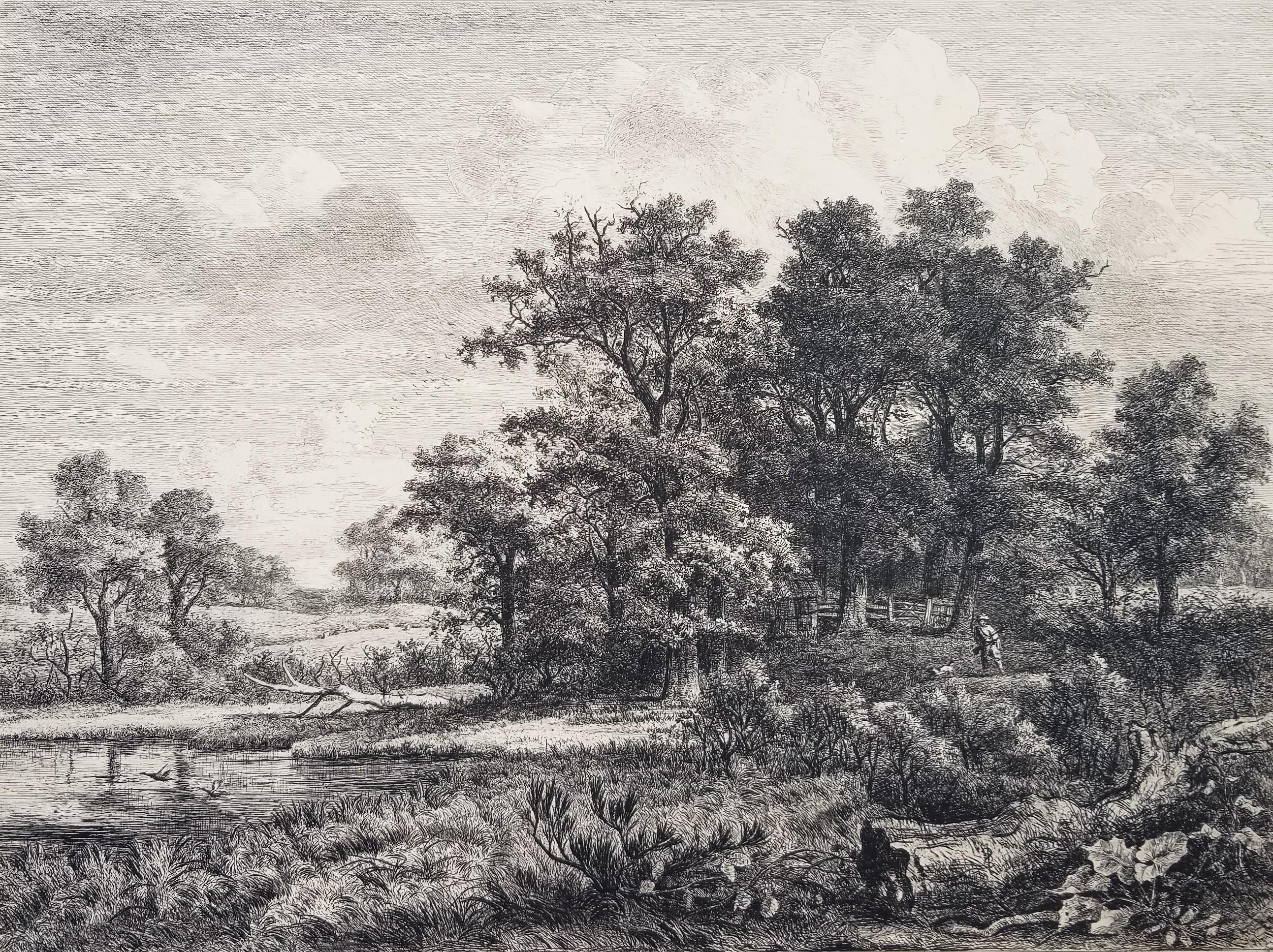Jacob George Strutt Landscape Print – Near Stoneleigh, Warwickshire /// Britische viktorianische Landschaft, Radierung, Schwarze Kunst, Radierung