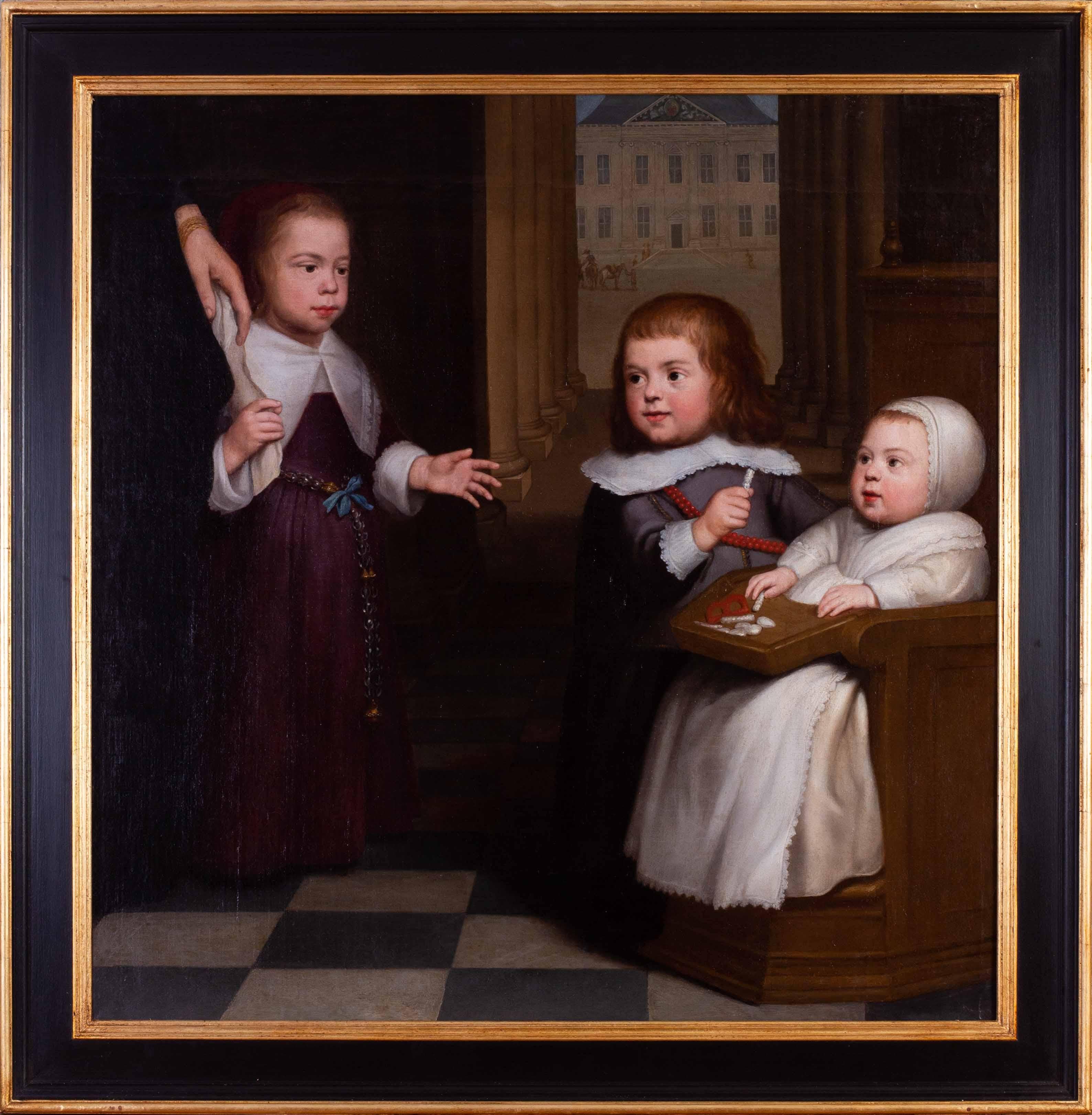 Jacob Geritsz Cuyp Figurative Painting - Dutch 17th Century Old Master painting of three young children aristocrats