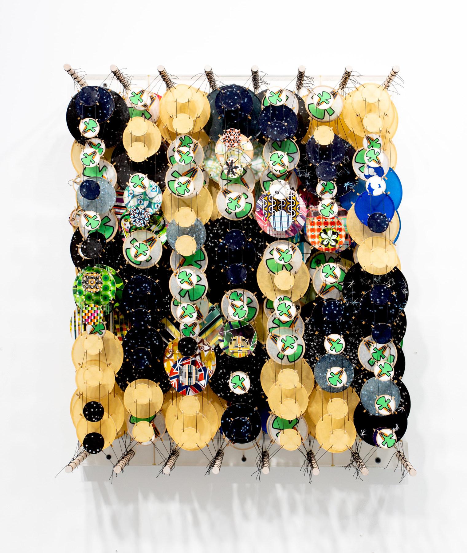 A survey of miserable enchantments, 2021
Bamboo, acrylic, paper, wood, and Dacron
32 x 25 7/8 x 8.25 inches