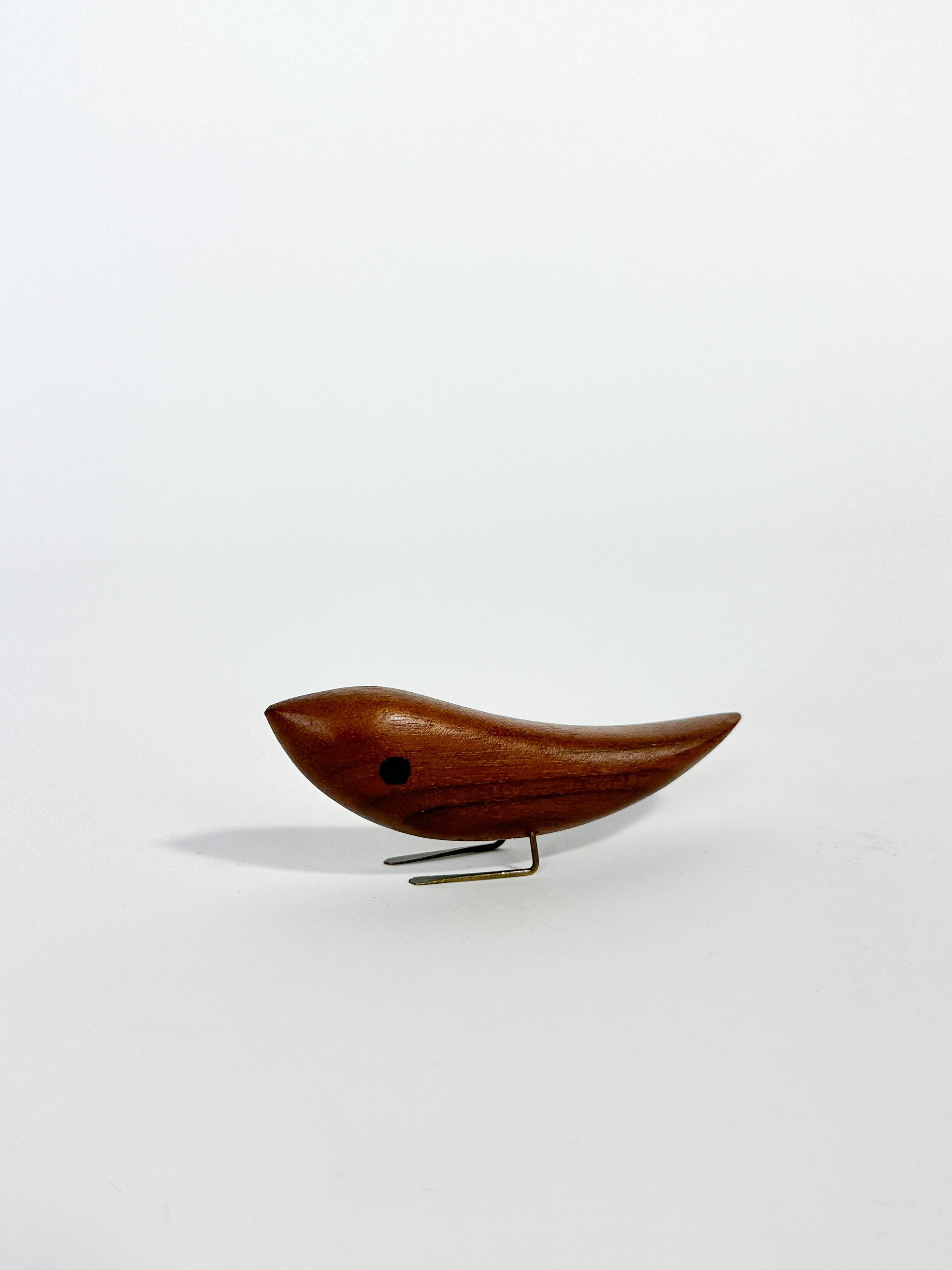 Scandinavian Modern Jacob Hermann Bird Sculpture Teak Brass Denmark 1950s Danish Design For Sale