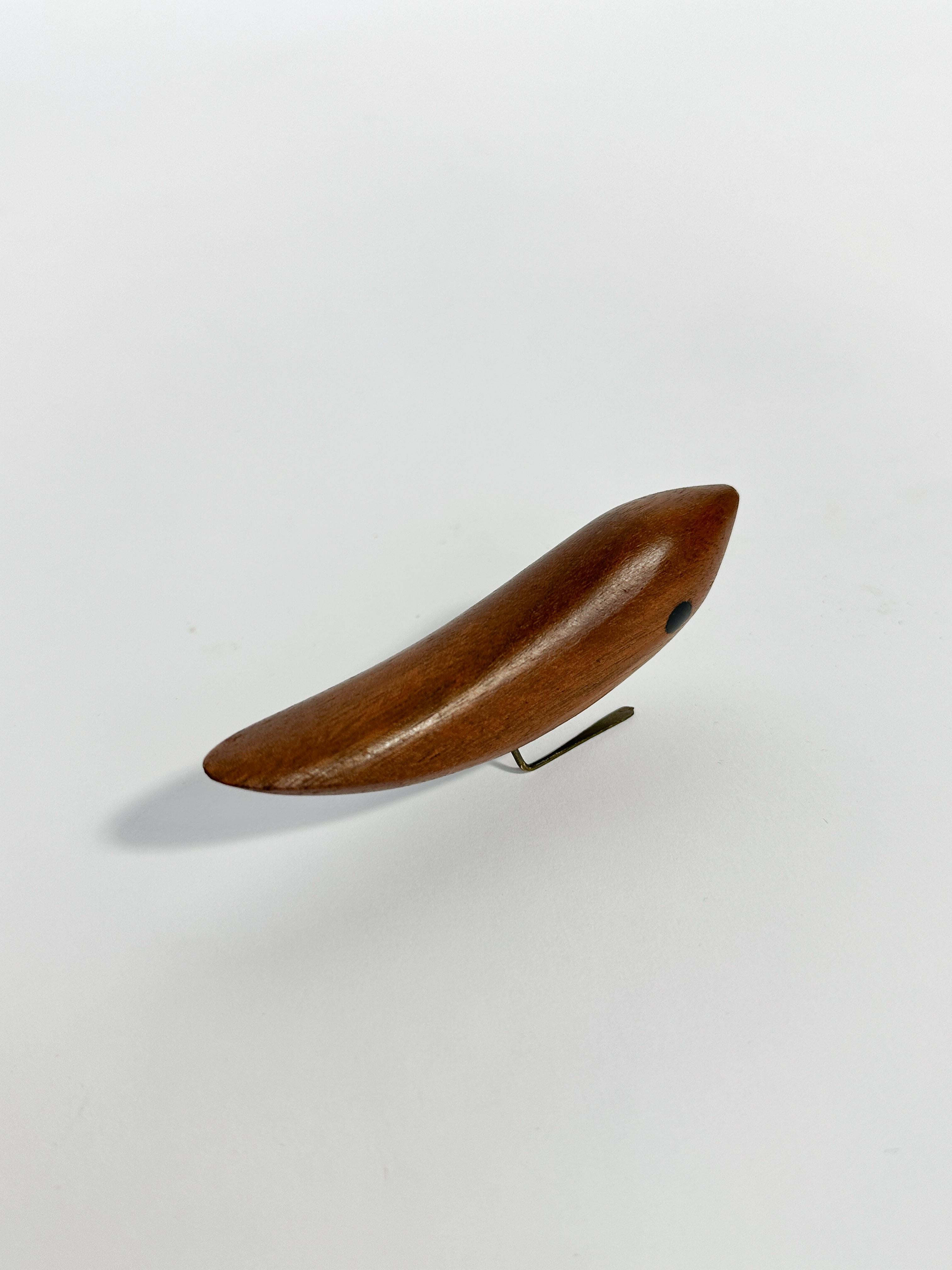 Hand-Carved Jacob Hermann Bird Sculpture Teak Brass Denmark 1950s Danish Design For Sale