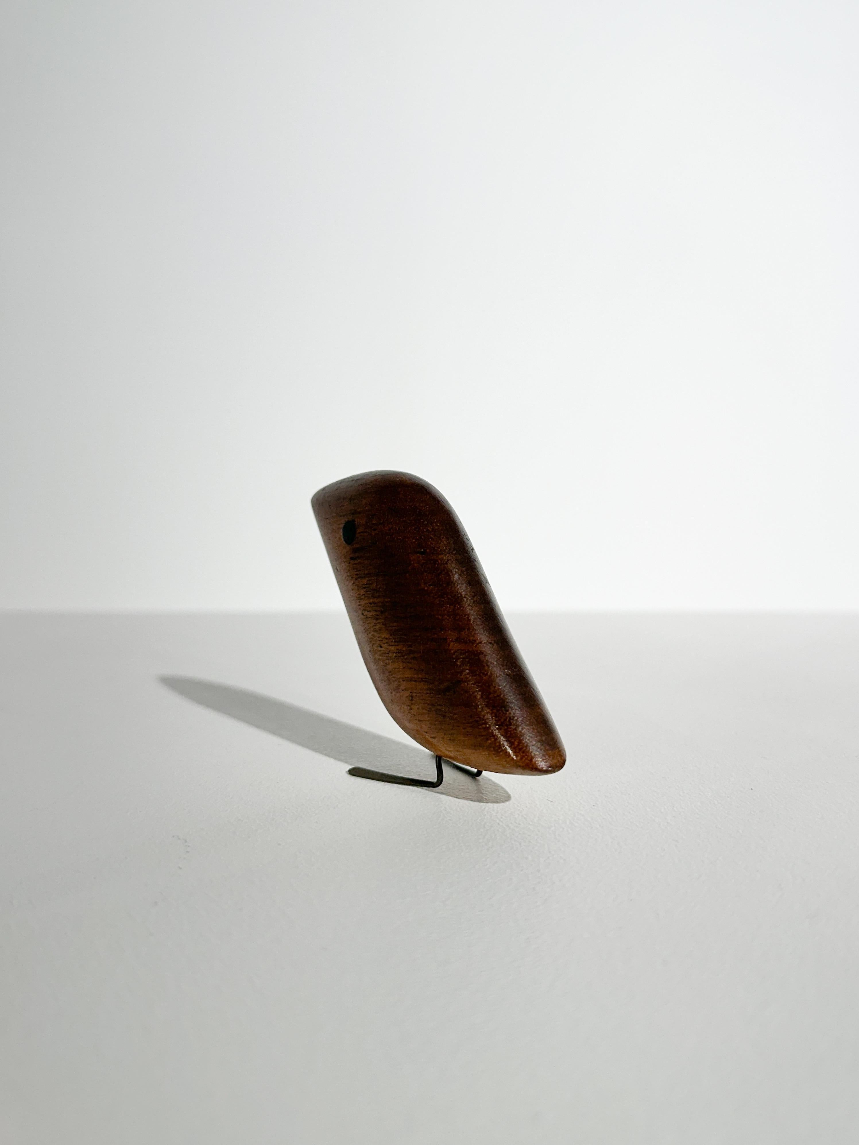 Scandinavian Modern Jacob Hermann Bird Sculpture Wood Brass Denmark 1950s