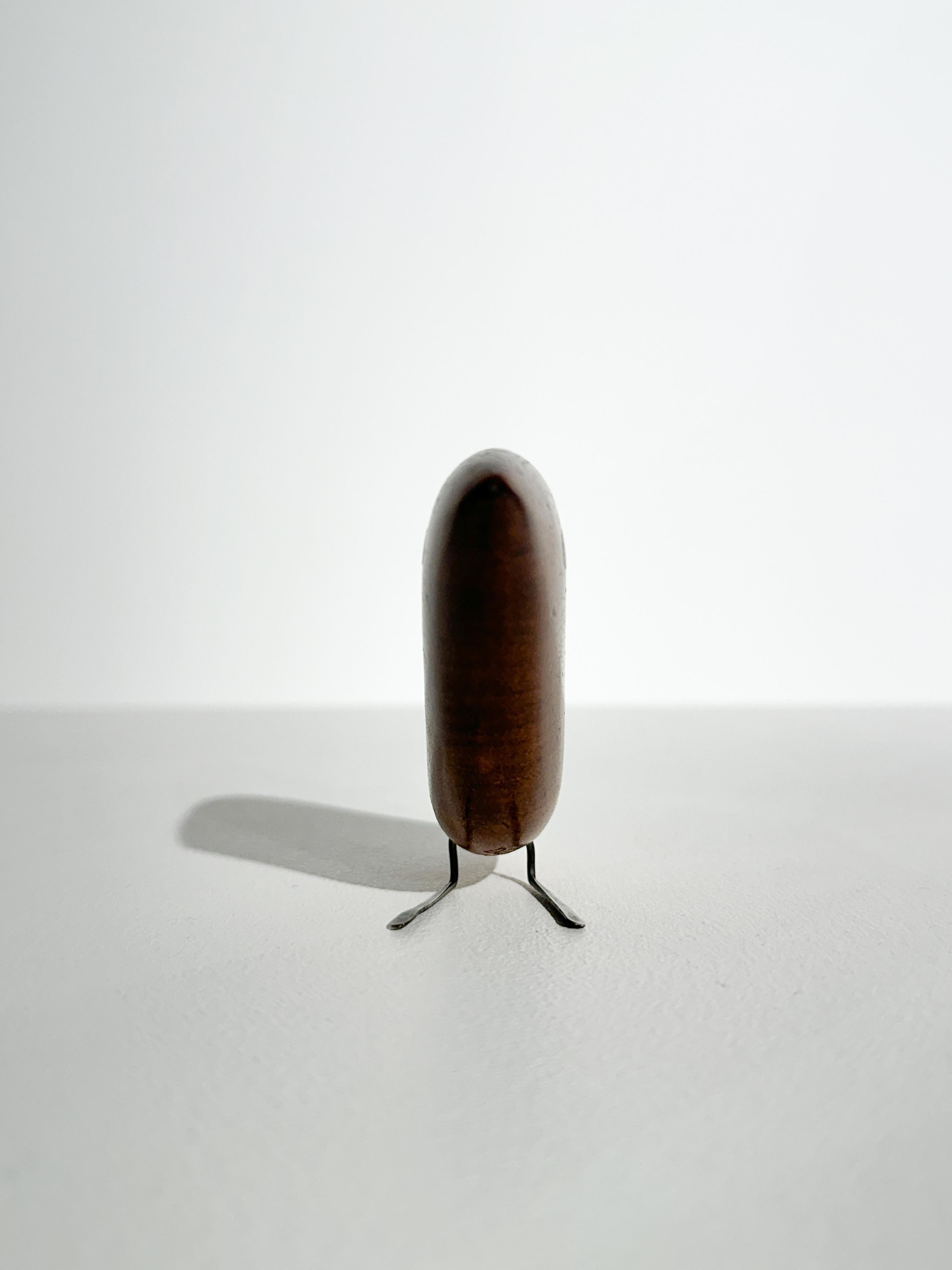 Hand-Carved Jacob Hermann Bird Sculpture Wood Brass Denmark 1950s