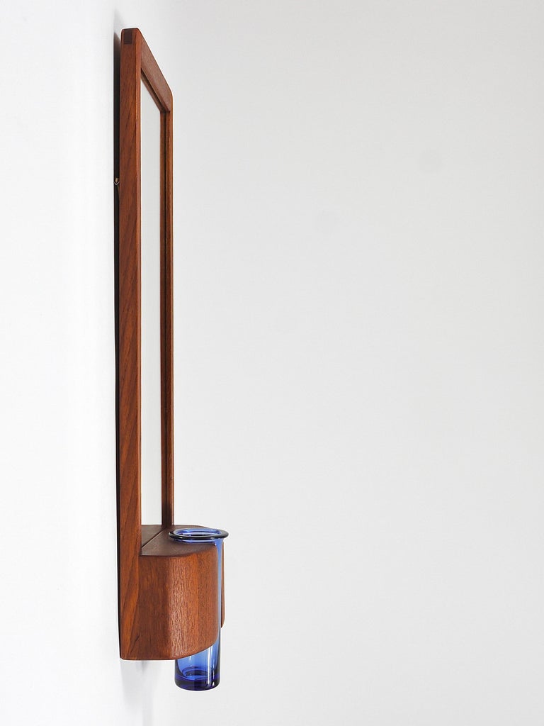 Miroir Danois Moderne En Teck Milieu Du Siècle Jacob Hermann - Avec Vase Original