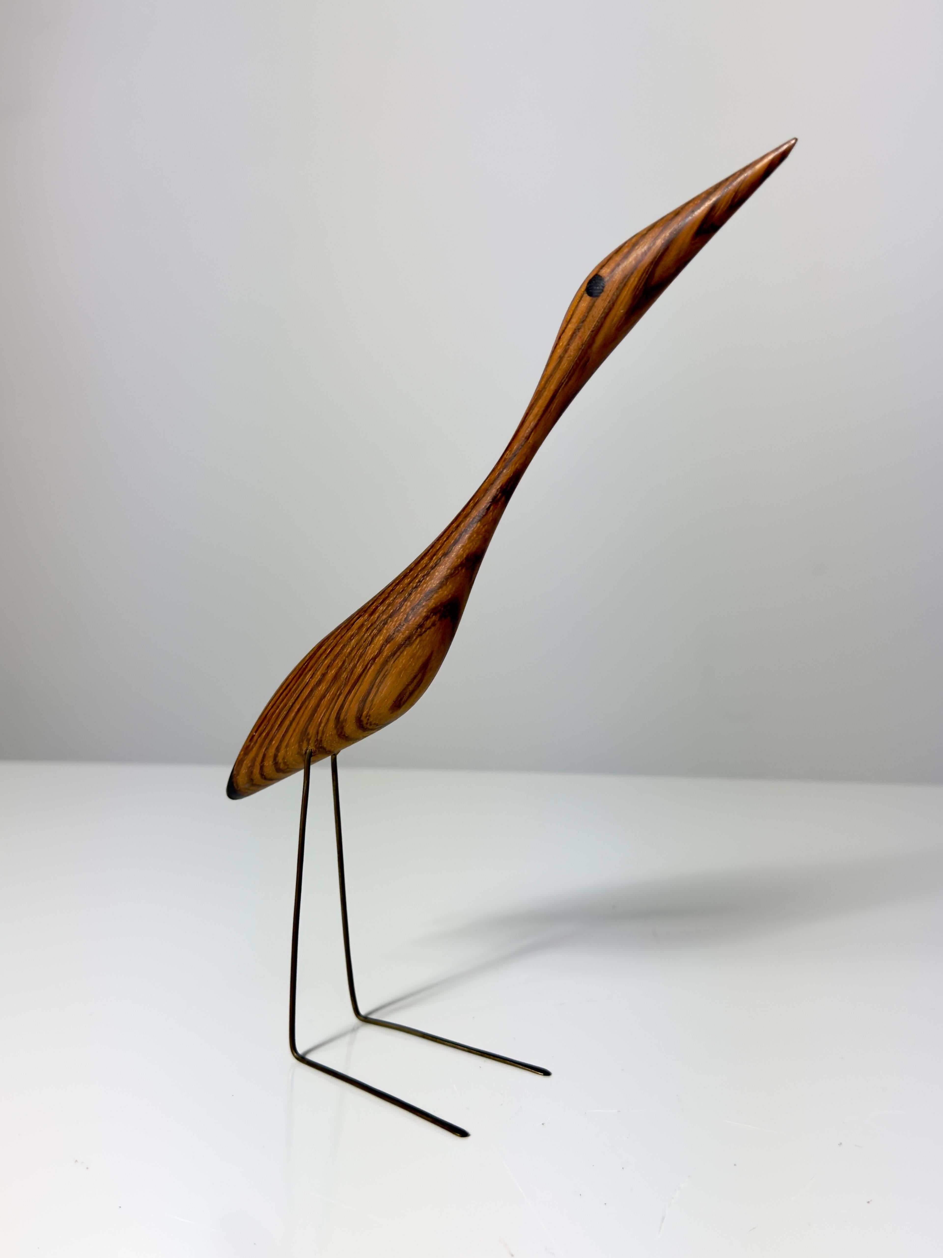 Hand crafted bird sculpture by Jacob Hermann Denmark 1950s
A rare zebrawood example with ebony tail and eyes on brass feet
Impressed signature to underside

5.5 inch width
2 inch depth
8.375 inch height


