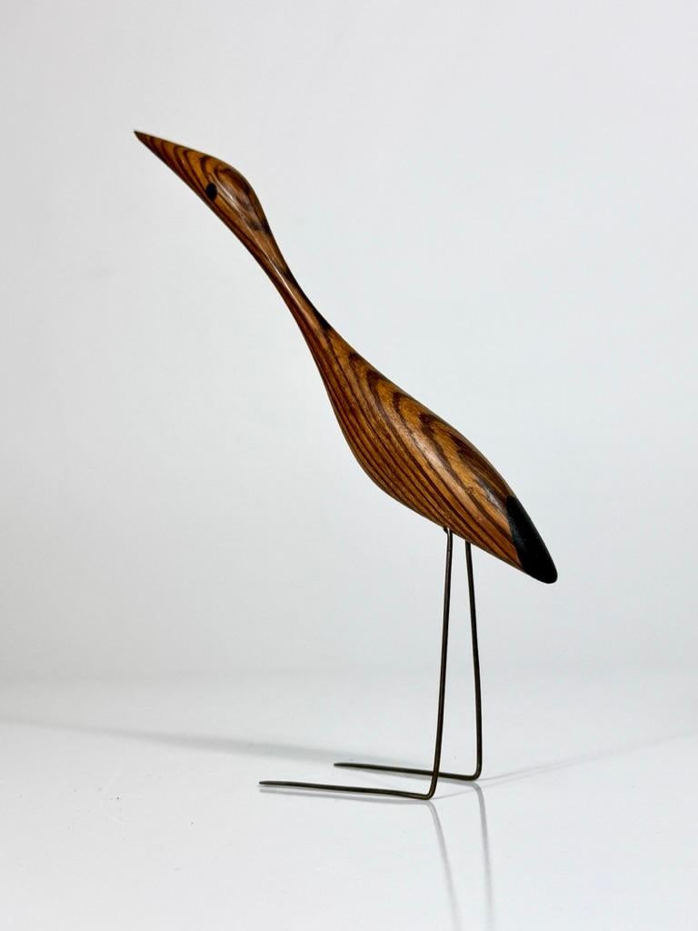 Scandinavian Modern Signed Jacob Hermann Zebrawood Hand Carved Bird Sculpture Denmark 1950s For Sale