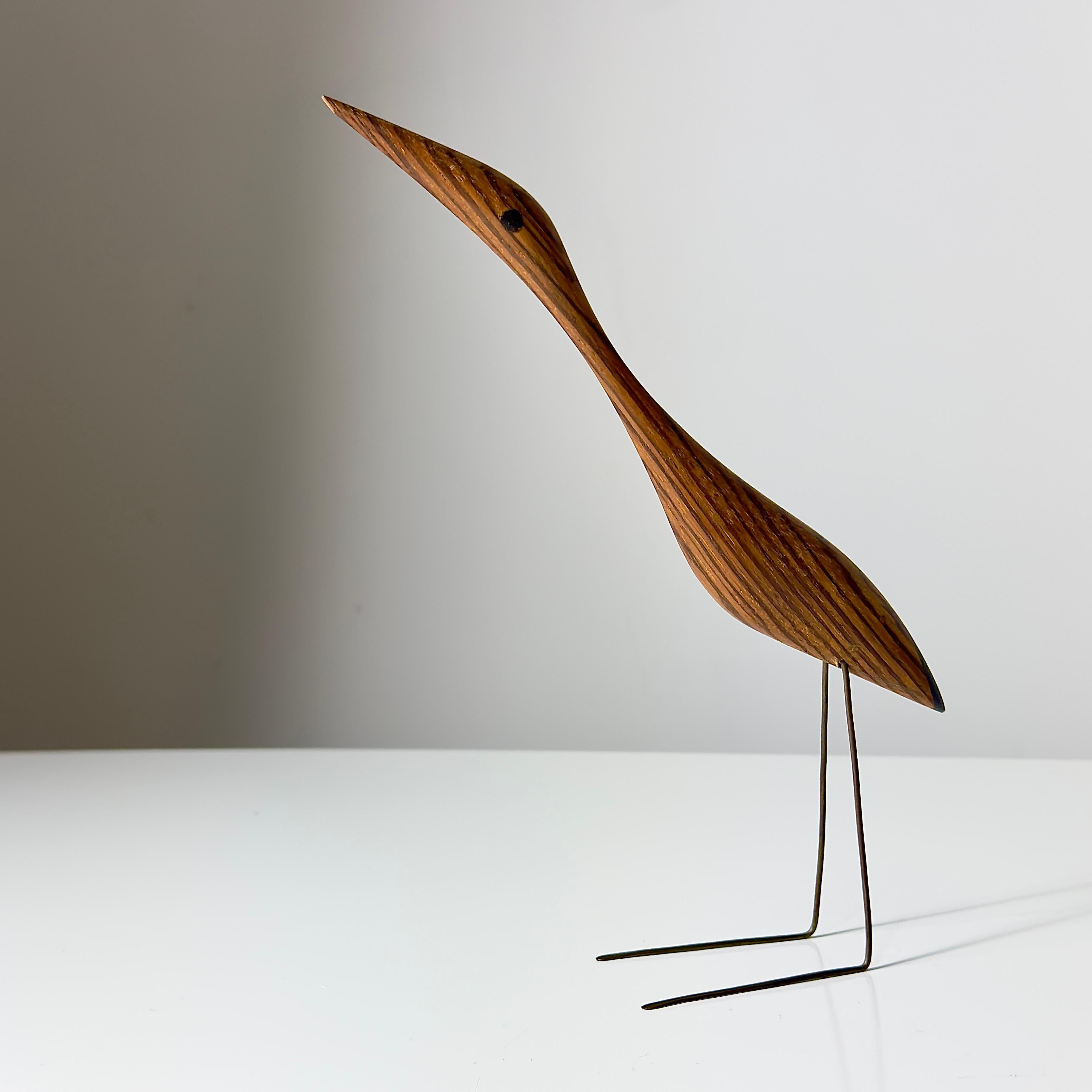 Scandinavian Modern Signed Jacob Hermann Zebrawood Hand Carved Bird Sculpture Denmark 1950s For Sale