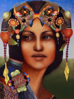 WOMAN 14, portrait, figurative, abstract, jewelry, braids, vivid color, details