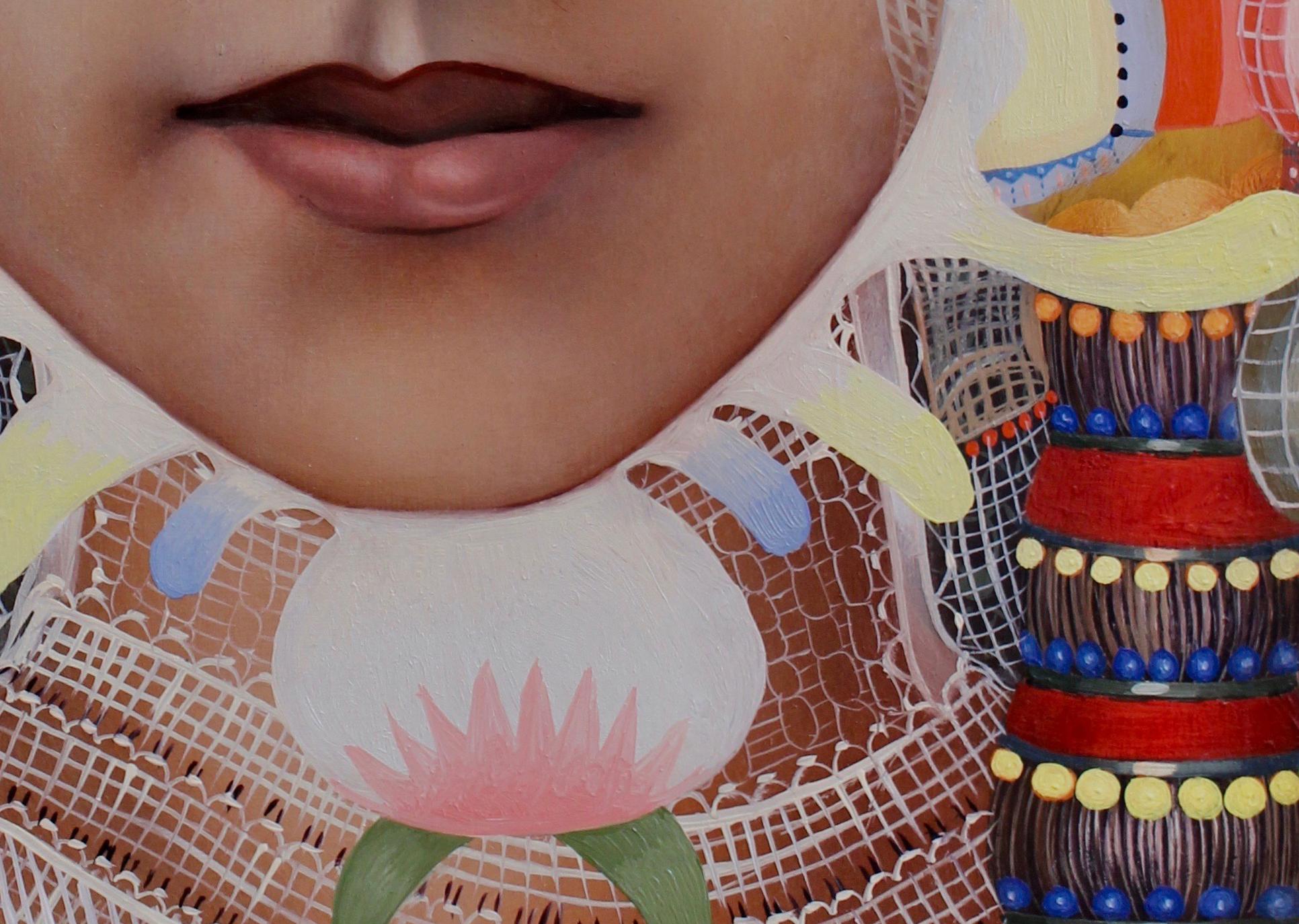 WOMAN #18 - Contemporary Realism / Female Portrait / Jeweled Headdress - Realist Painting by Jacob Hicks