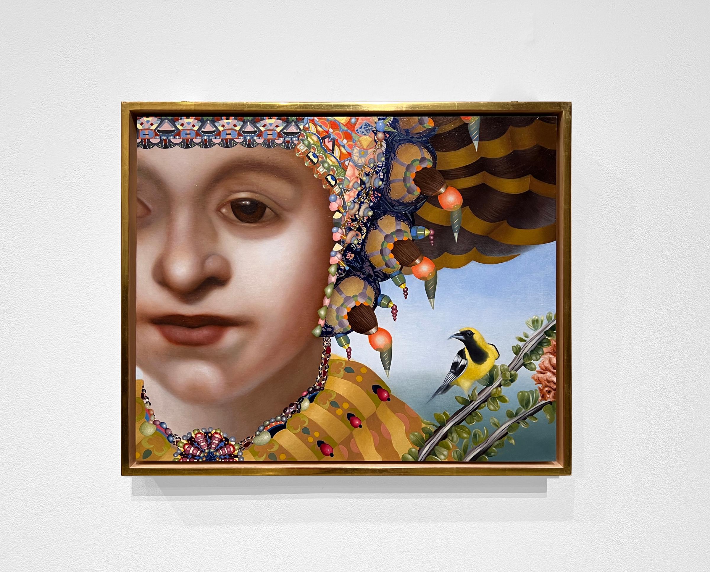 WOMAN 26, VENEZUELAN TURPIAL - Contemporary Realism / Portrait / Yellow Bird - Painting by Jacob Hicks
