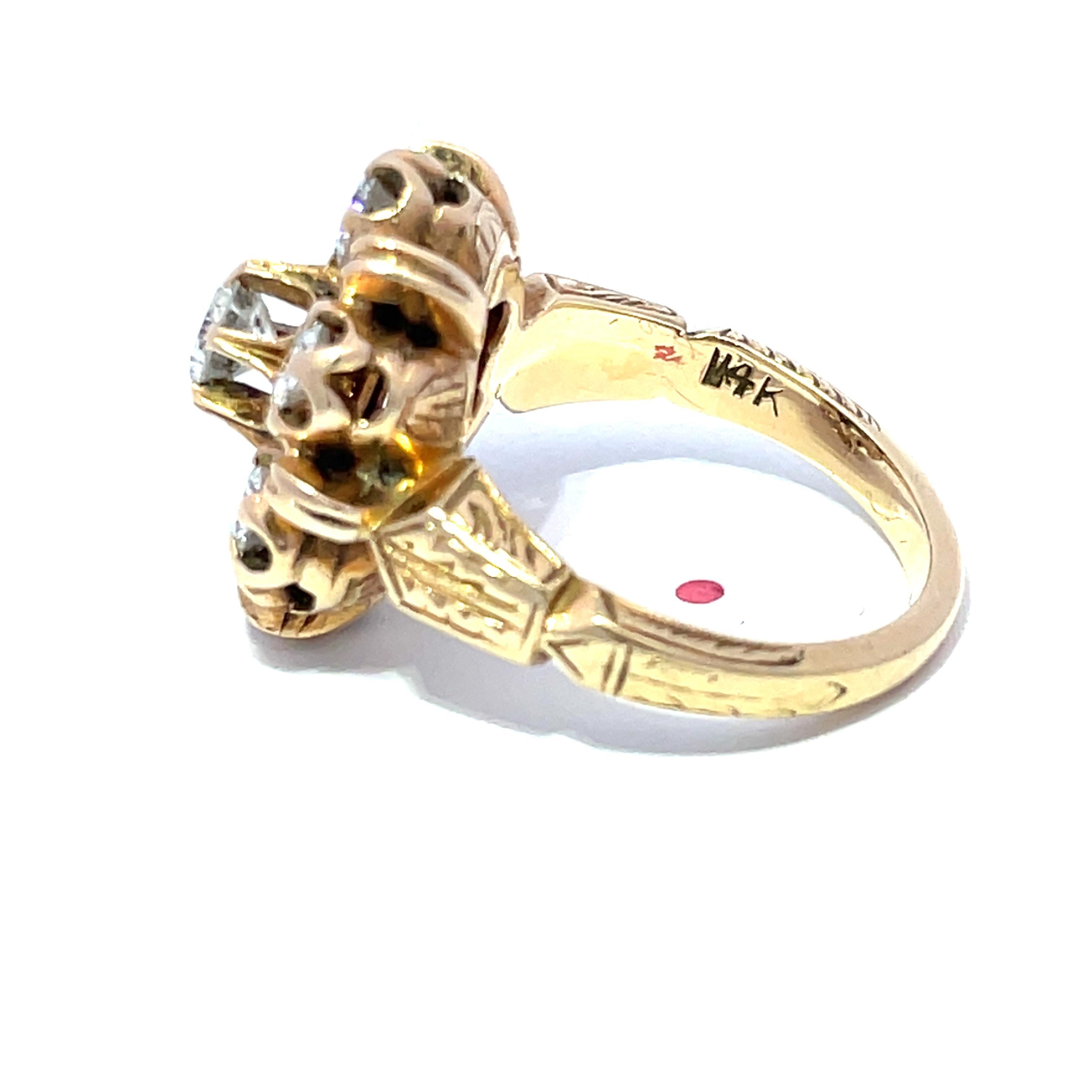 Femenino o masculino Jacob Hookaylo Anillo tallado a mano en oro amarillo de 14 quilates con diamantes antiguos talla europea en venta