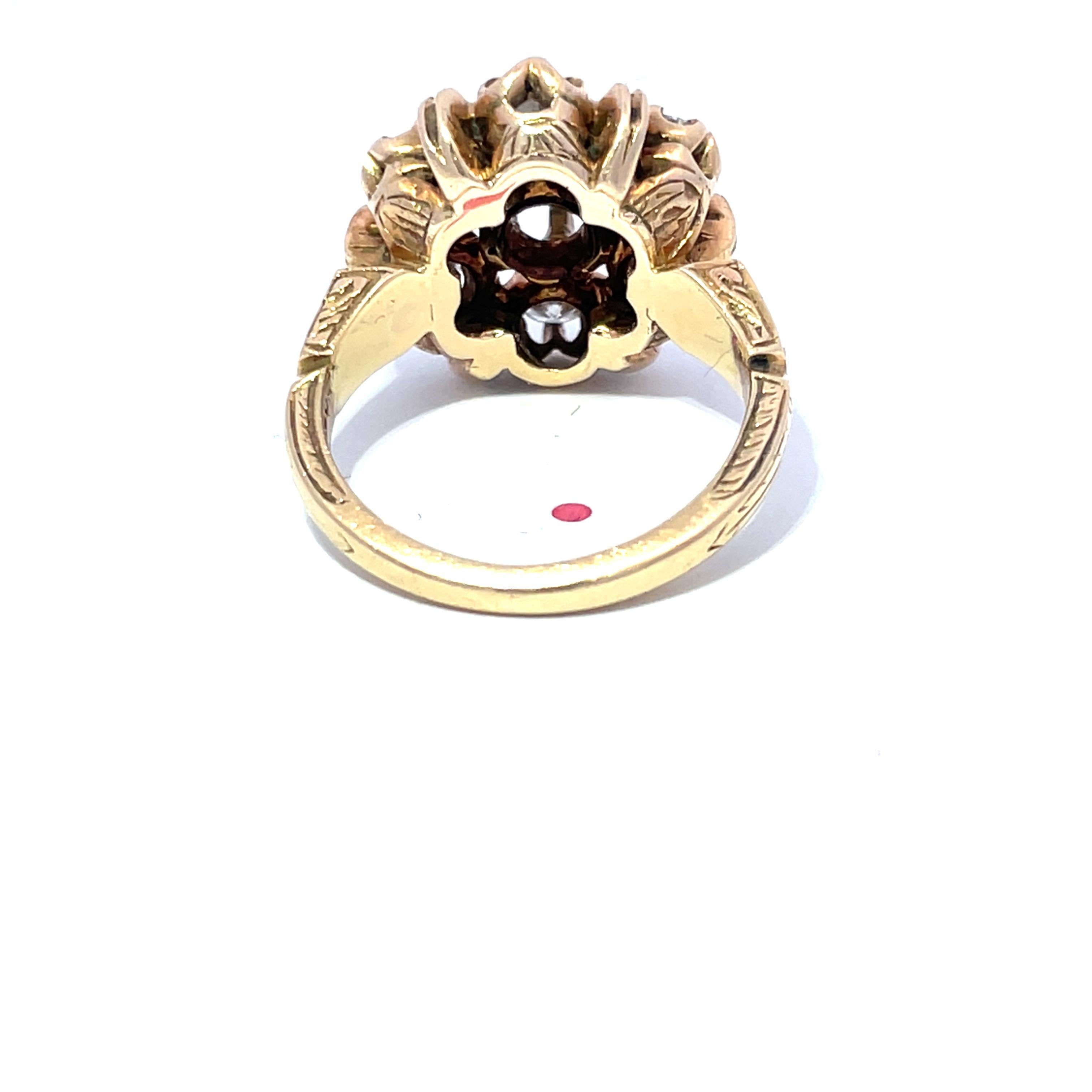 Jacob Hookaylo Anillo tallado a mano en oro amarillo de 14 quilates con diamantes antiguos talla europea en venta 1