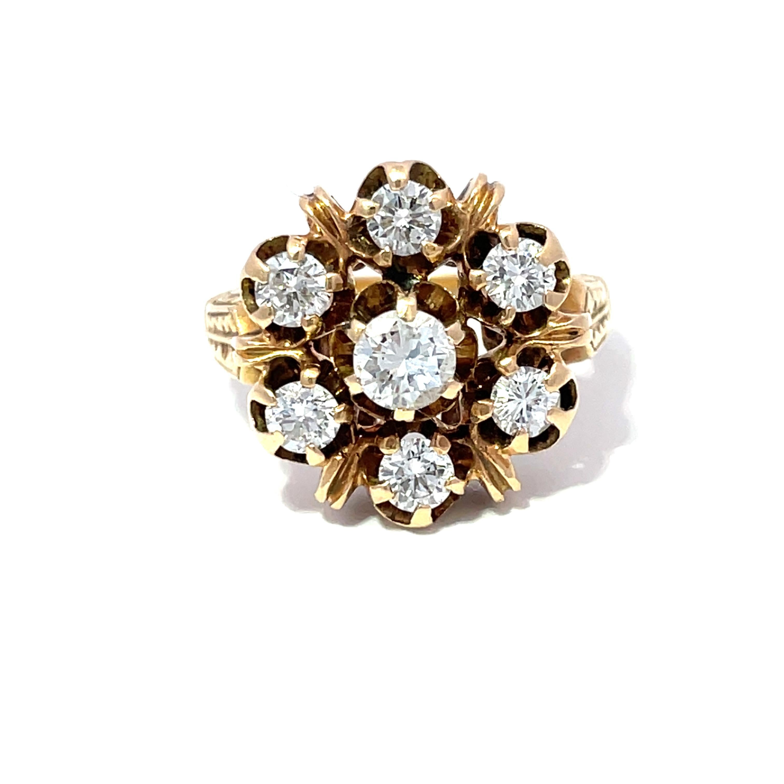 Jacob Hookaylo Anillo tallado a mano en oro amarillo de 14 quilates con diamantes antiguos talla europea en venta 3
