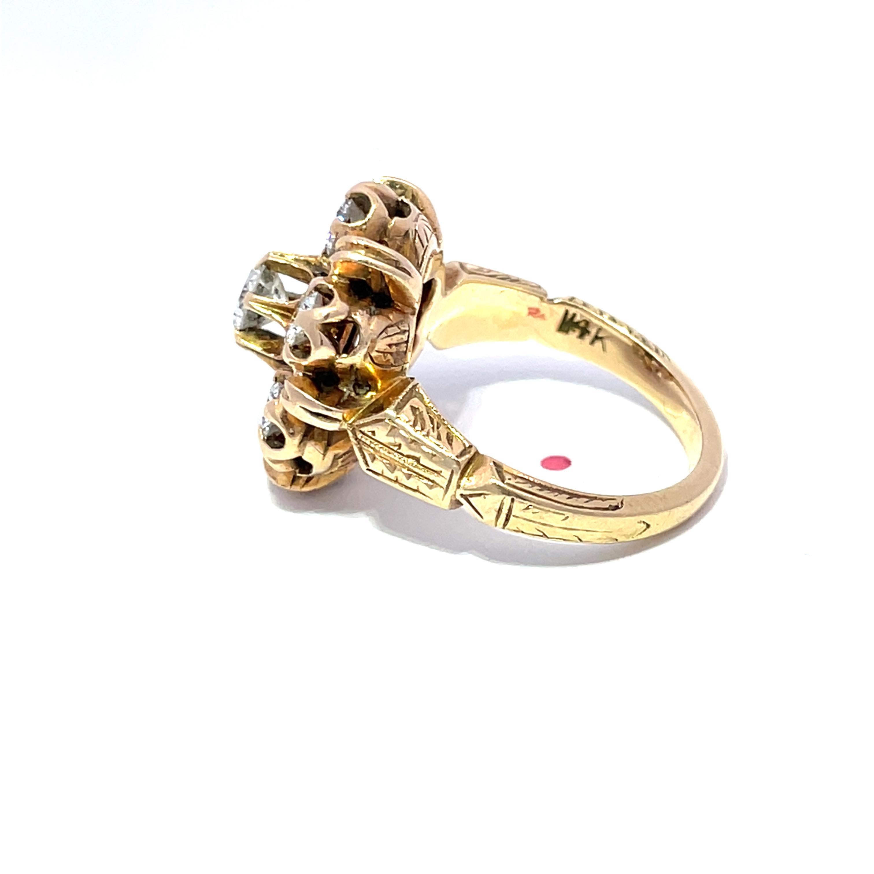 Jacob Hookaylo Anillo tallado a mano en oro amarillo de 14 quilates con diamantes antiguos talla europea en venta 4