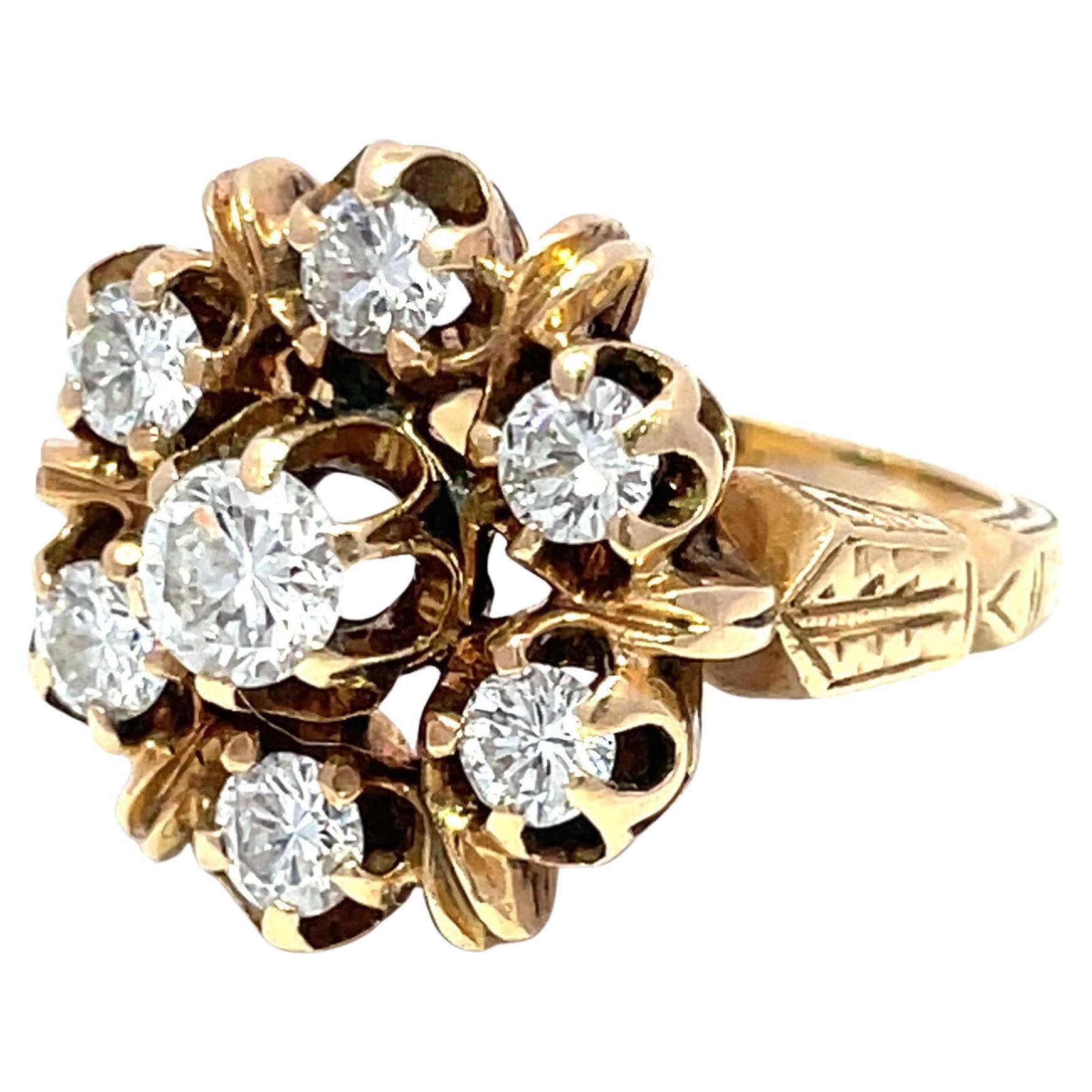 Jacob Hookaylo Anillo tallado a mano en oro amarillo de 14 quilates con diamantes antiguos talla europea en venta