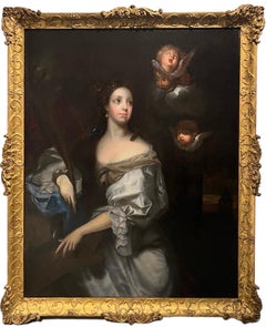Vintage 17th century Old Master Portrait of Queen Catherine of Braganza