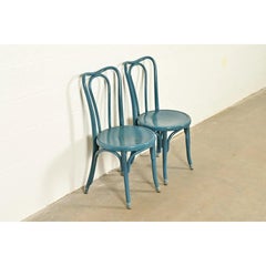 Jacob & Josef Kohn Antique Austrian Teal Lacquered Bentwood Bistro Chairs, Pair